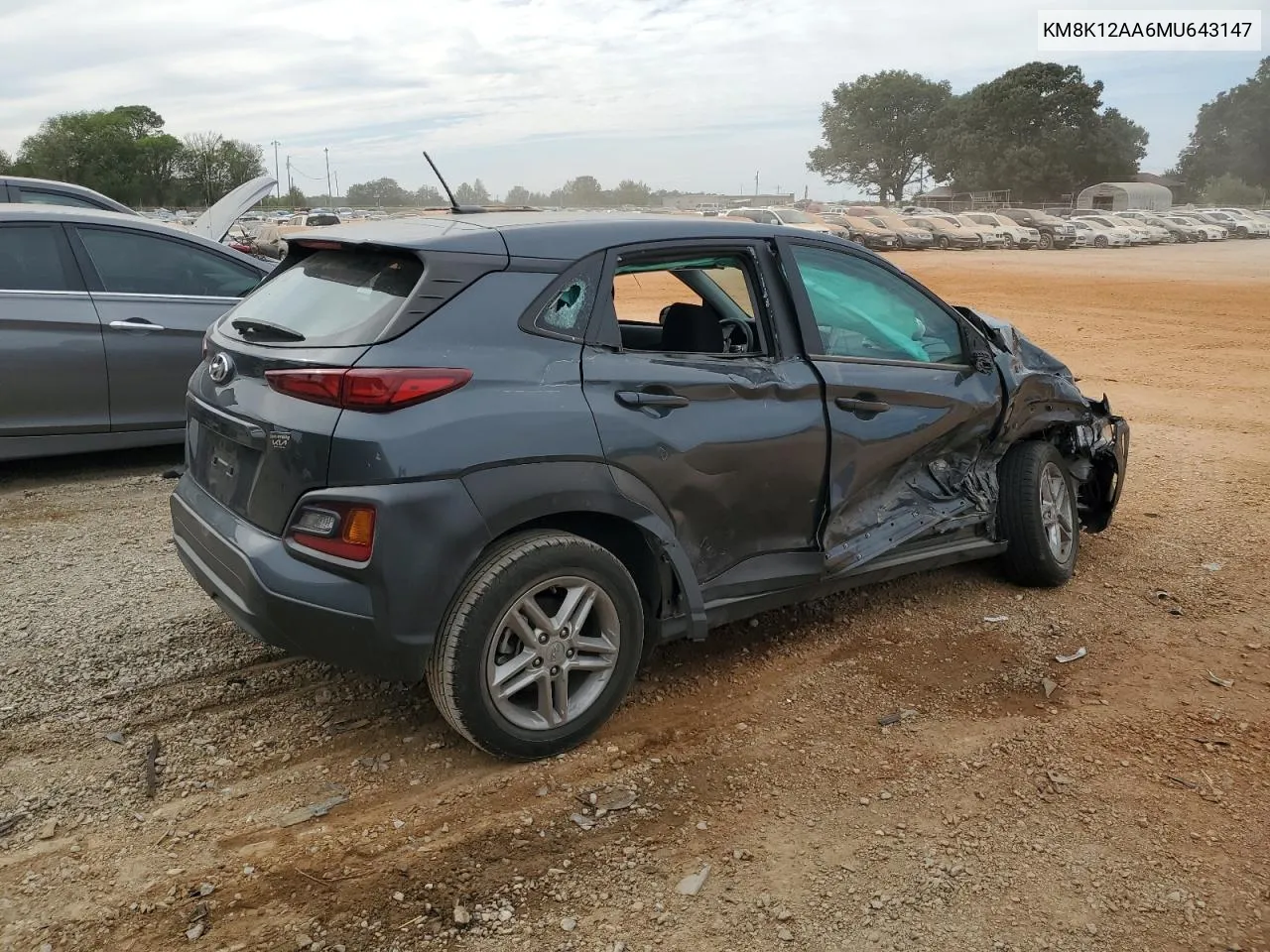 2021 Hyundai Kona Se VIN: KM8K12AA6MU643147 Lot: 71289764