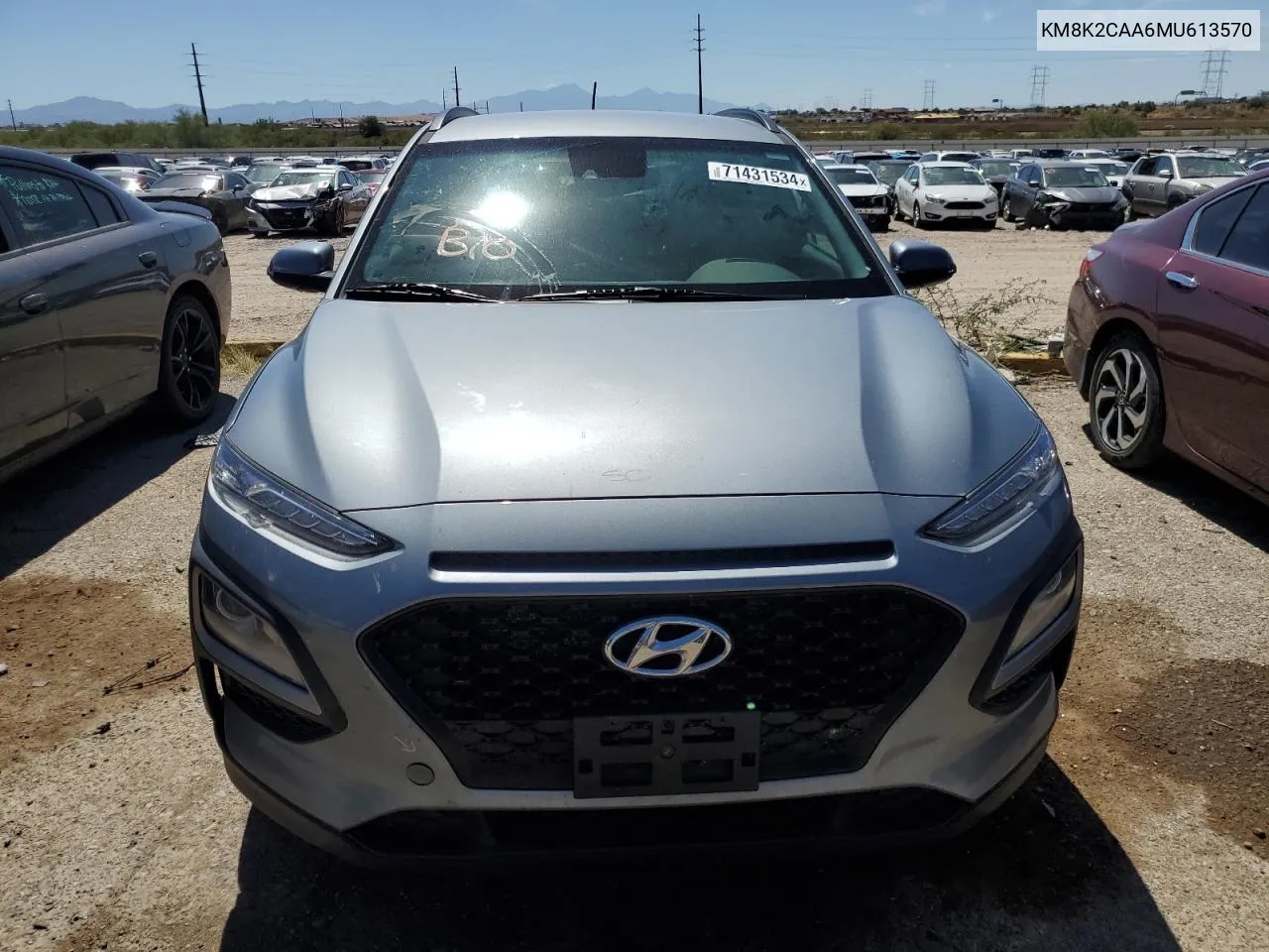 2021 Hyundai Kona Sel VIN: KM8K2CAA6MU613570 Lot: 71431534