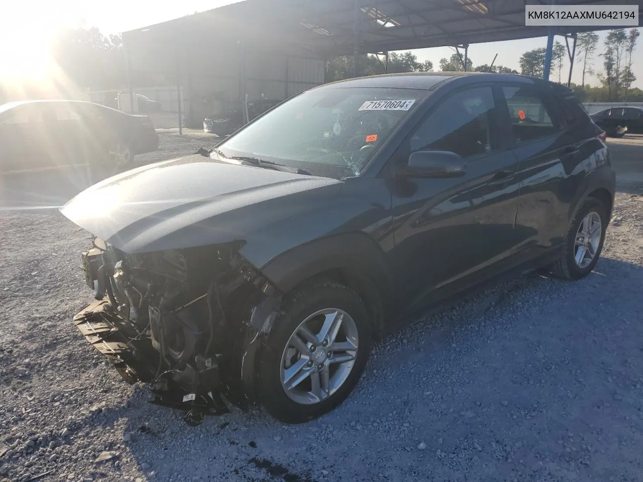 2021 Hyundai Kona Se VIN: KM8K12AAXMU642194 Lot: 71570604