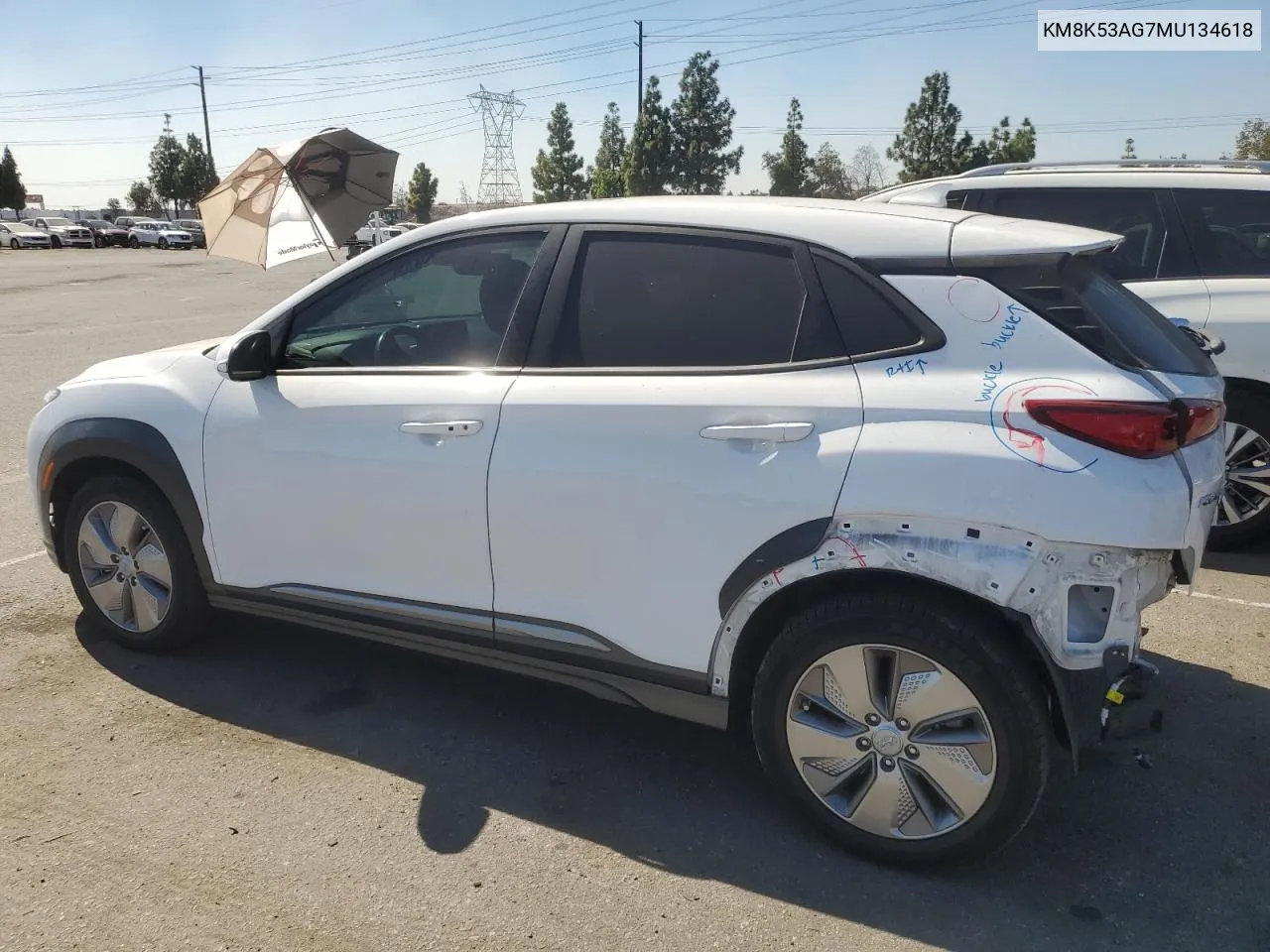 2021 Hyundai Kona Ultimate VIN: KM8K53AG7MU134618 Lot: 74820774