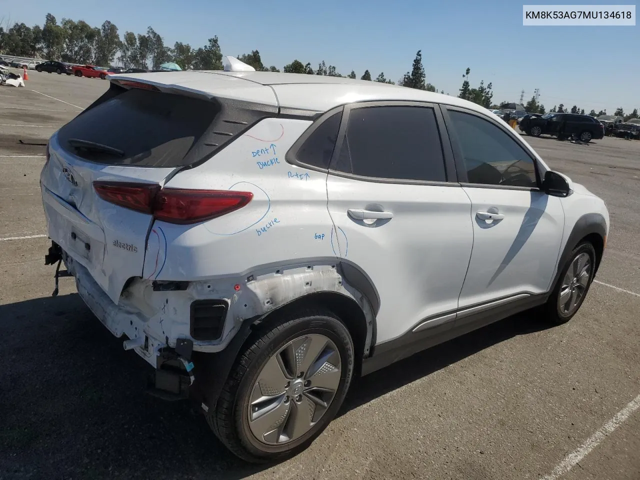 2021 Hyundai Kona Ultimate VIN: KM8K53AG7MU134618 Lot: 74820774