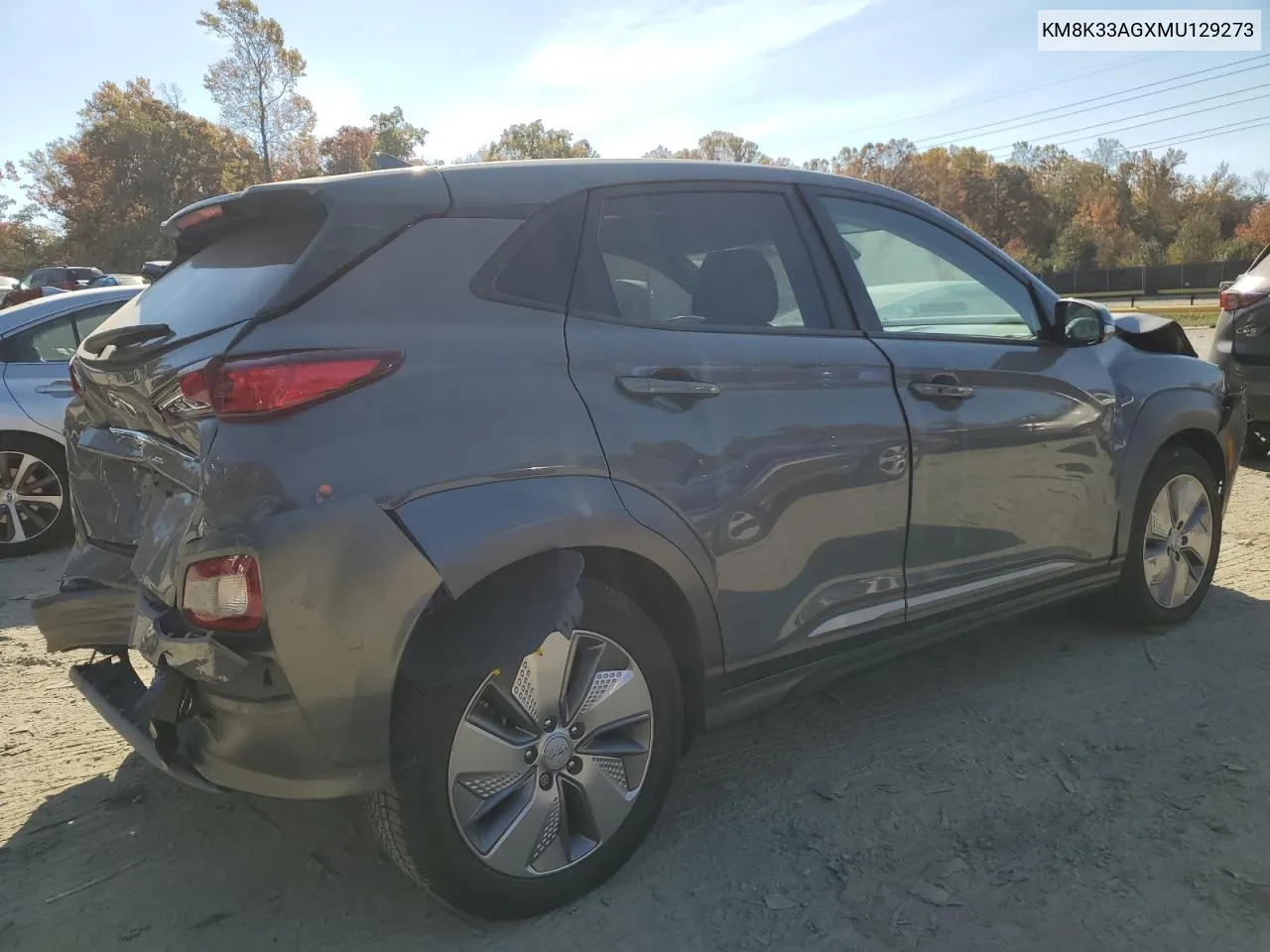 2021 Hyundai Kona Limited VIN: KM8K33AGXMU129273 Lot: 78230754