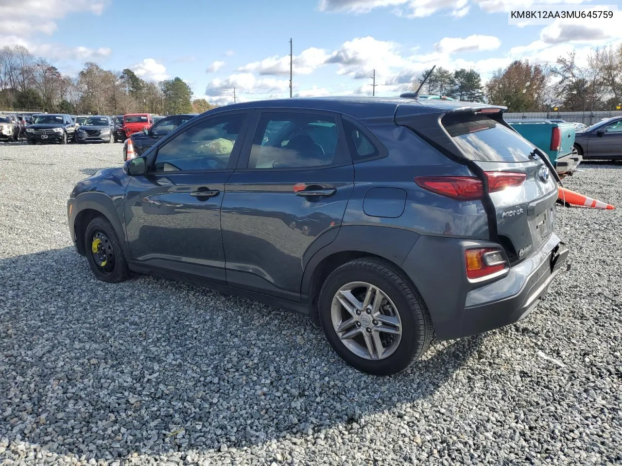 2021 Hyundai Kona Se VIN: KM8K12AA3MU645759 Lot: 80971064