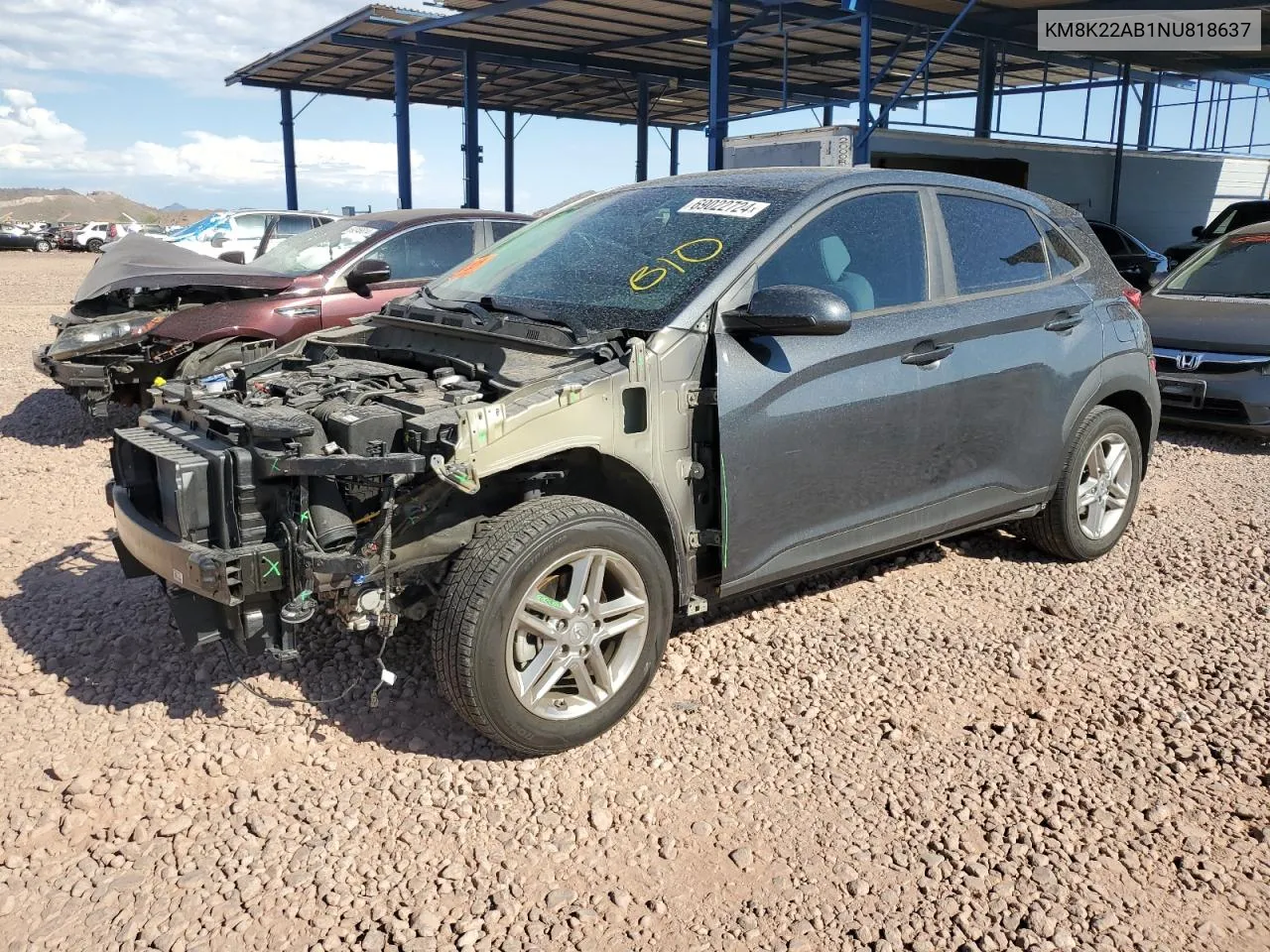 2022 Hyundai Kona Sel VIN: KM8K22AB1NU818637 Lot: 69022724