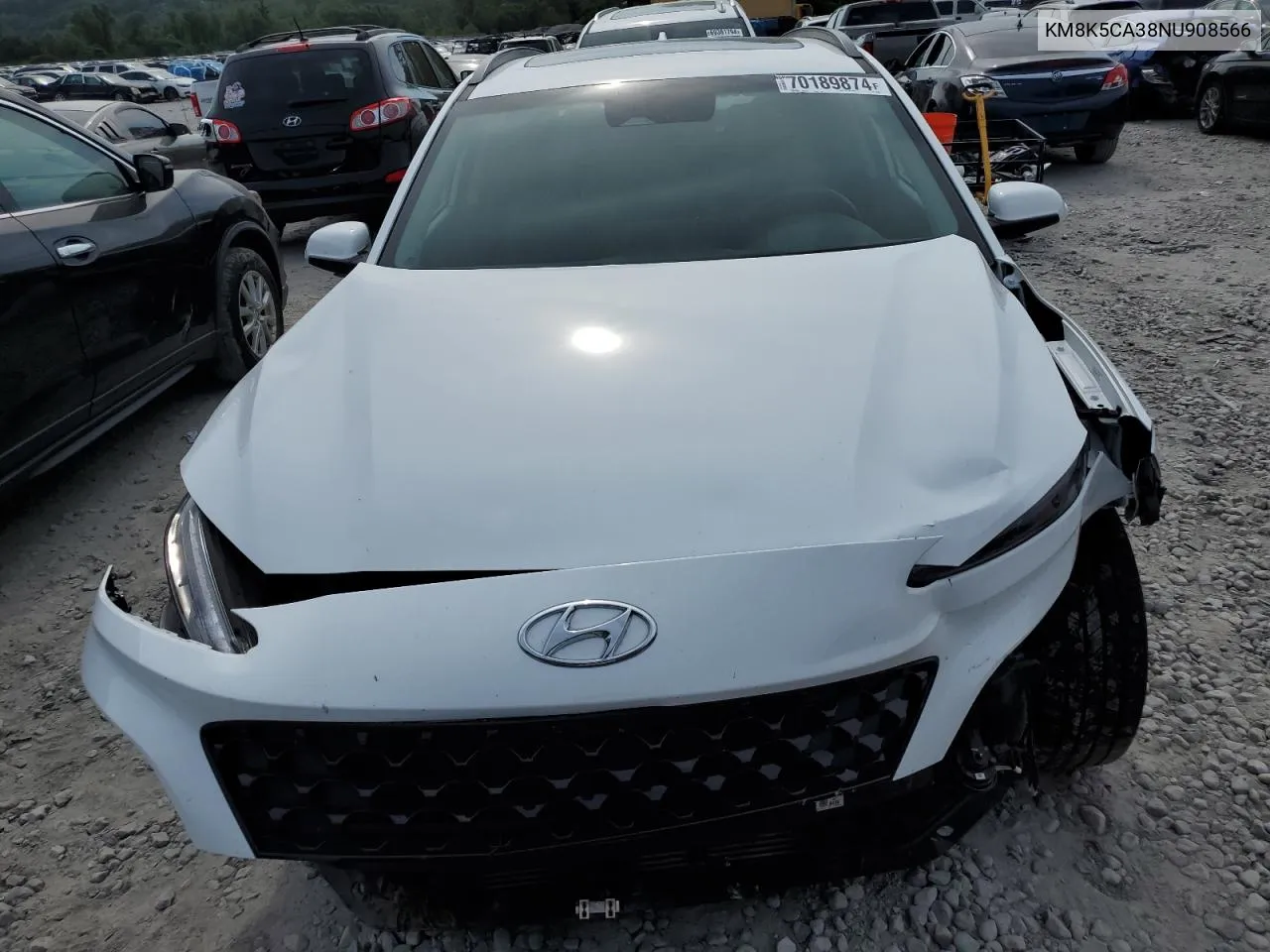 2022 Hyundai Kona Limited VIN: KM8K5CA38NU908566 Lot: 70189874