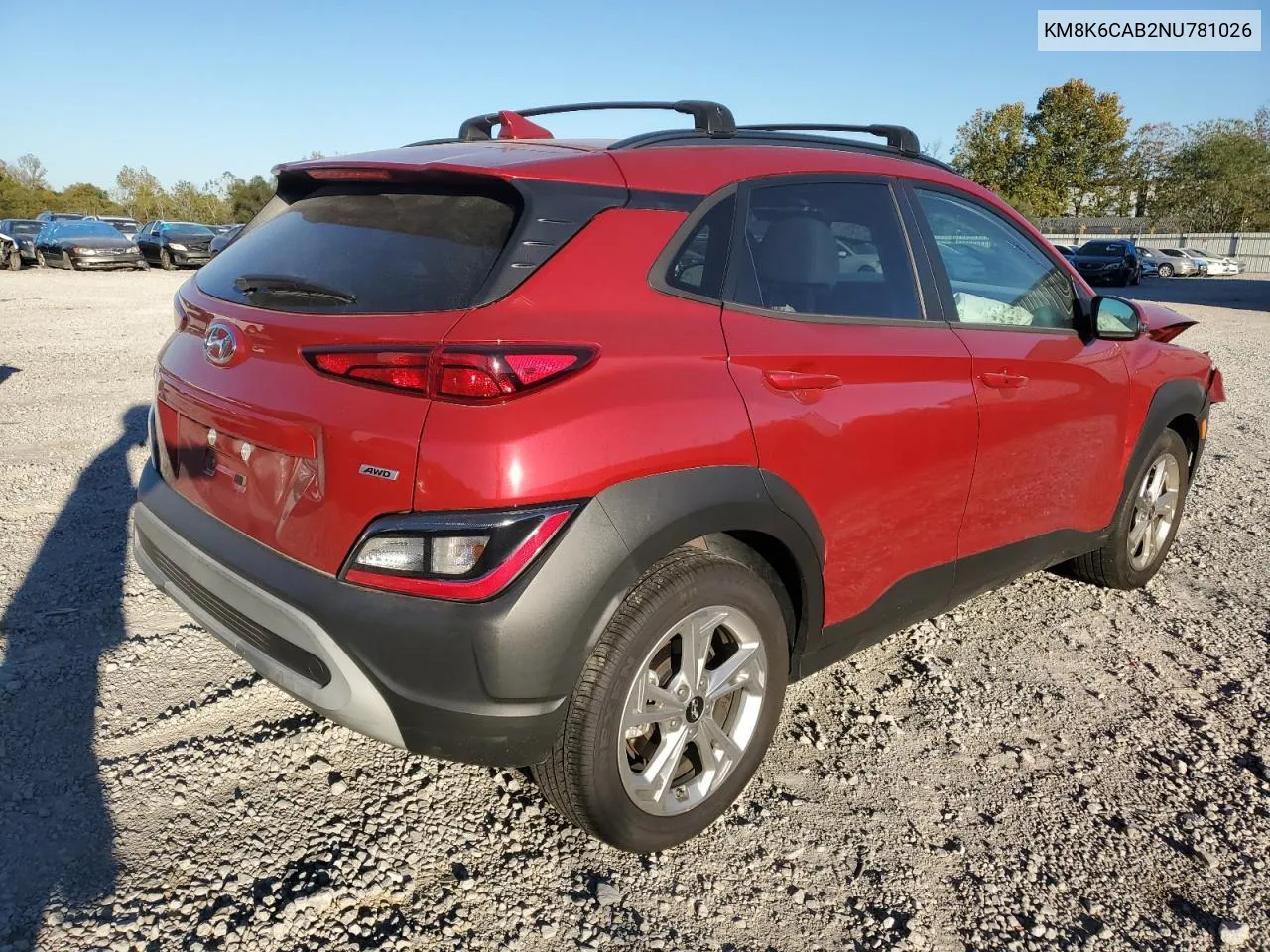 2022 Hyundai Kona Sel VIN: KM8K6CAB2NU781026 Lot: 75000834