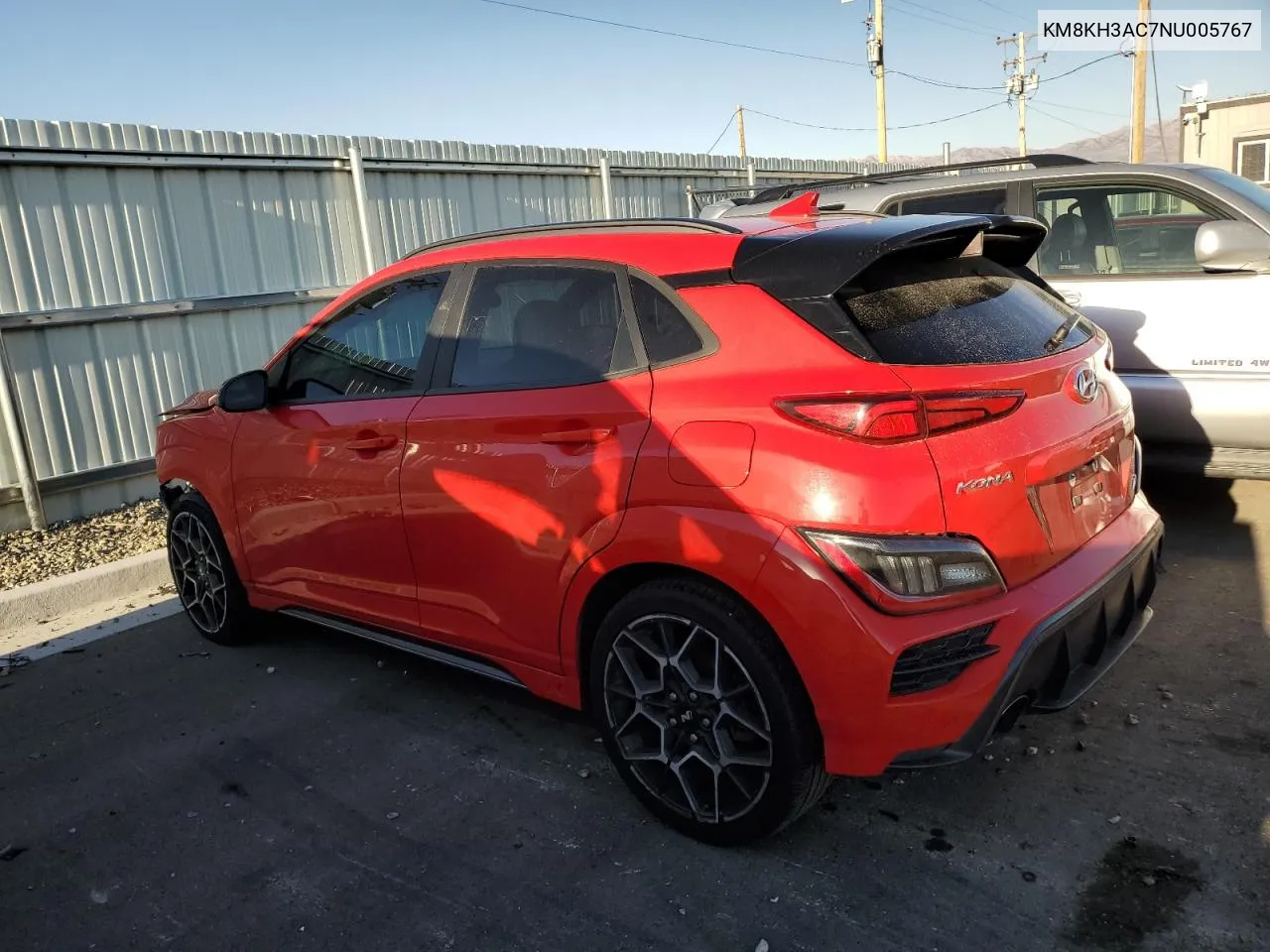 2022 Hyundai Kona N Base VIN: KM8KH3AC7NU005767 Lot: 75926704