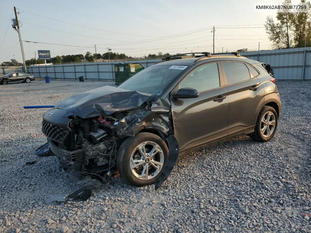 2022 Hyundai Kona Sel VIN: KM8K62AB7NU877759 Lot: 76370694