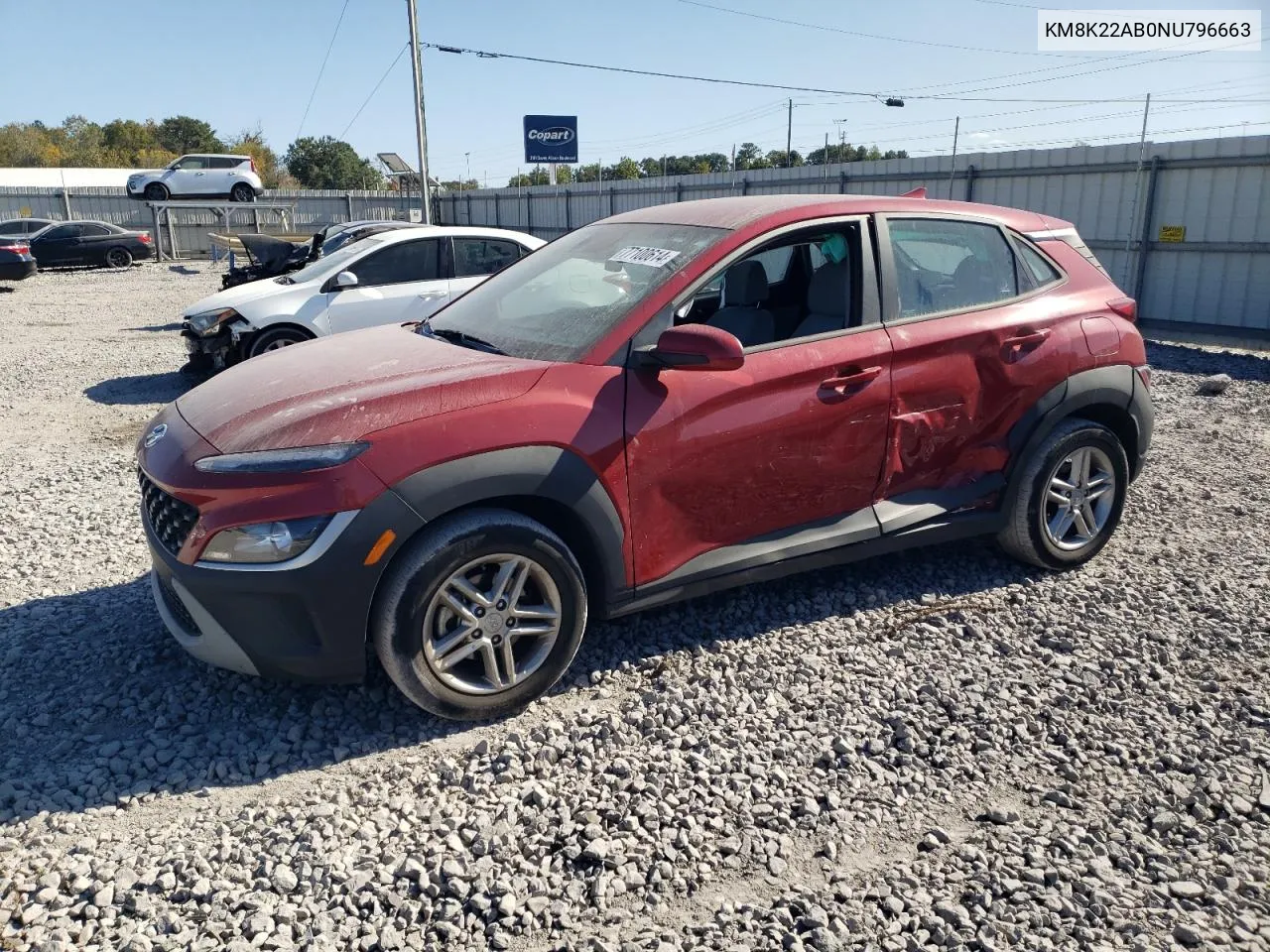 2022 Hyundai Kona Sel VIN: KM8K22AB0NU796663 Lot: 77100614