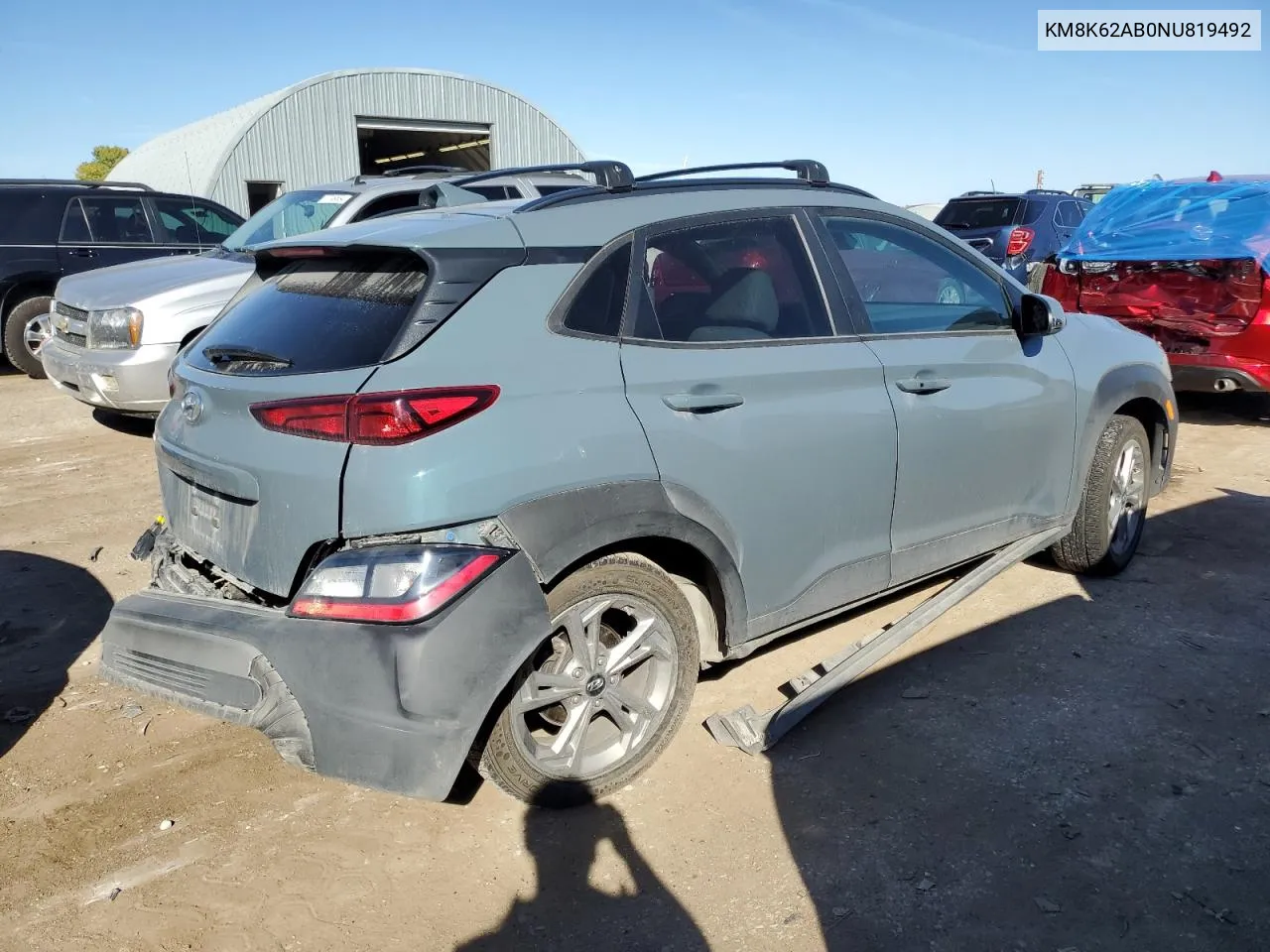 2022 Hyundai Kona Sel VIN: KM8K62AB0NU819492 Lot: 78095244