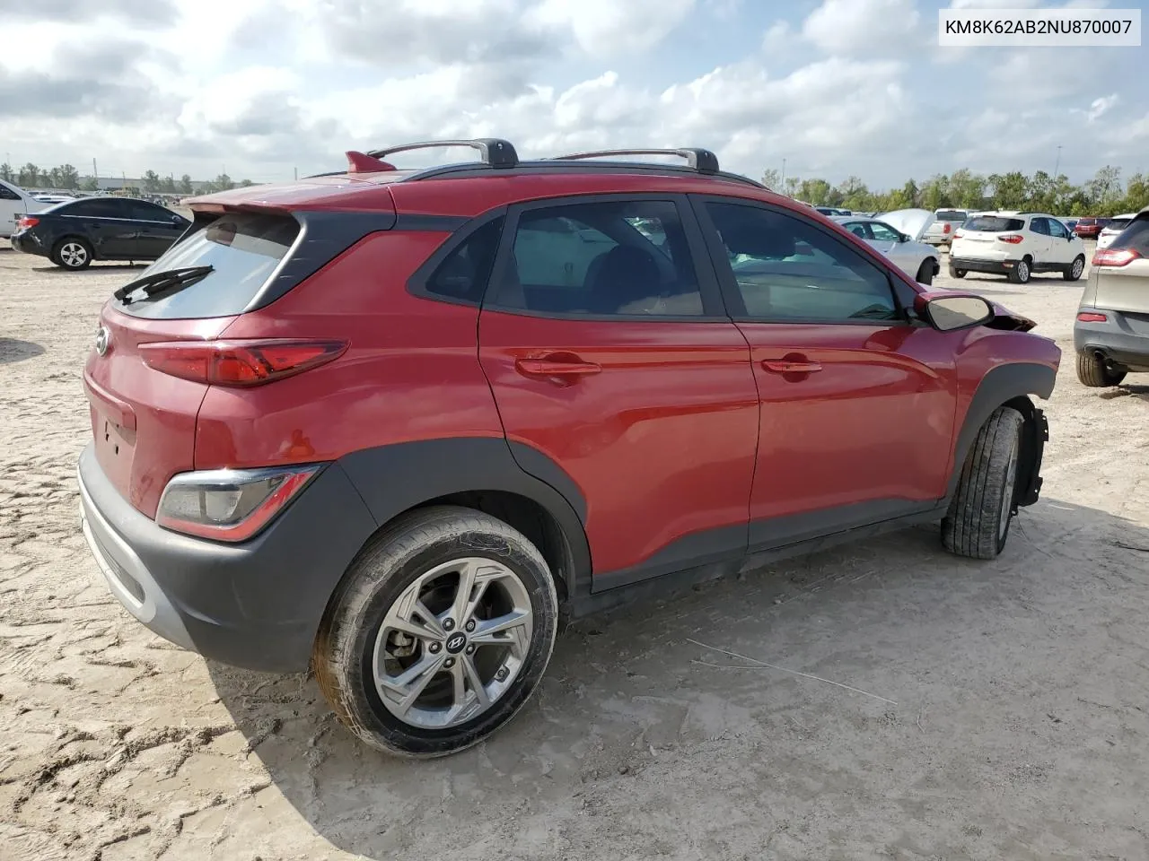 2022 Hyundai Kona Sel VIN: KM8K62AB2NU870007 Lot: 79692424