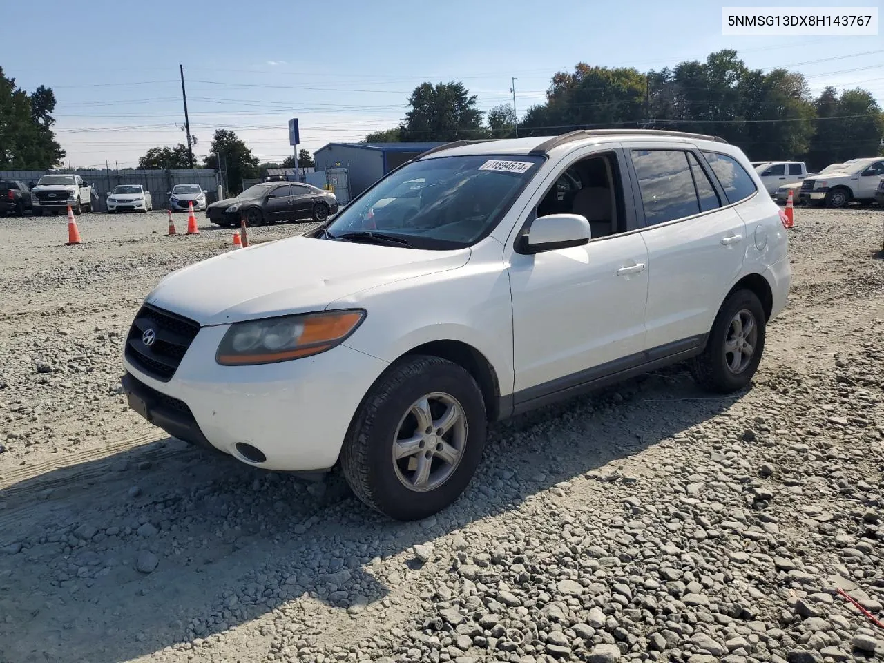 2008 Hyundai Santa Fe Gls VIN: 5NMSG13DX8H143767 Lot: 71394674