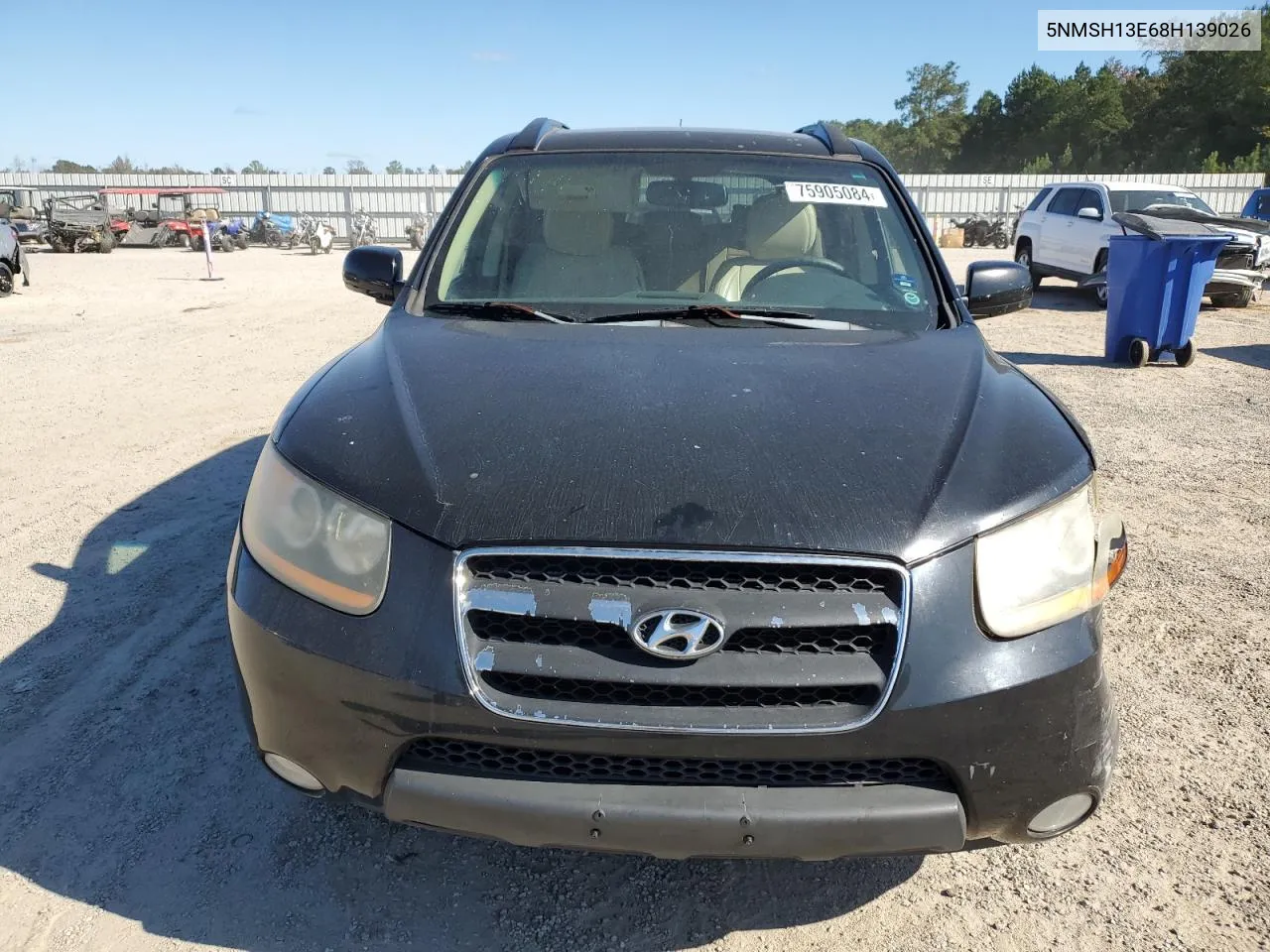 2008 Hyundai Santa Fe Se VIN: 5NMSH13E68H139026 Lot: 75905084