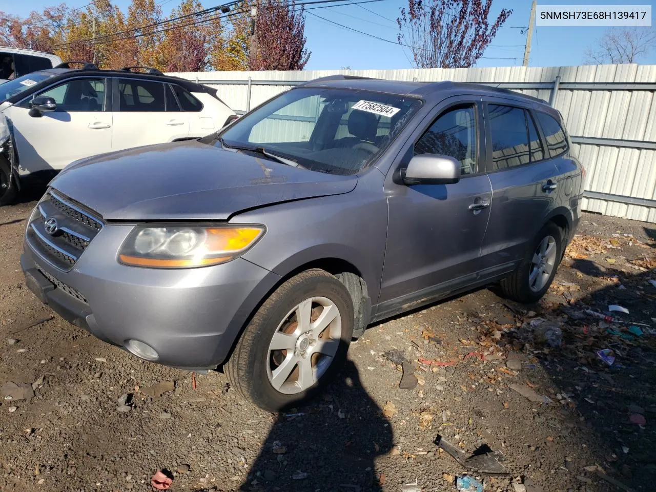 2008 Hyundai Santa Fe Se VIN: 5NMSH73E68H139417 Lot: 77582504