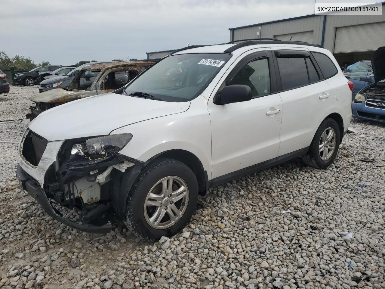 2012 Hyundai Santa Fe Gls VIN: 5XYZGDAB2CG151401 Lot: 72714994