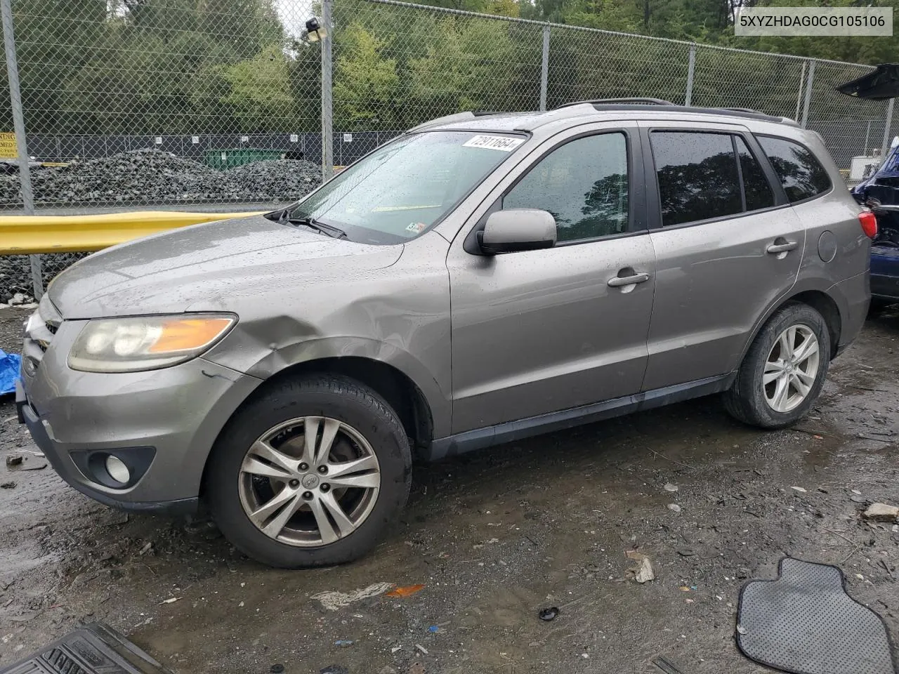 2012 Hyundai Santa Fe Se VIN: 5XYZHDAG0CG105106 Lot: 72911664