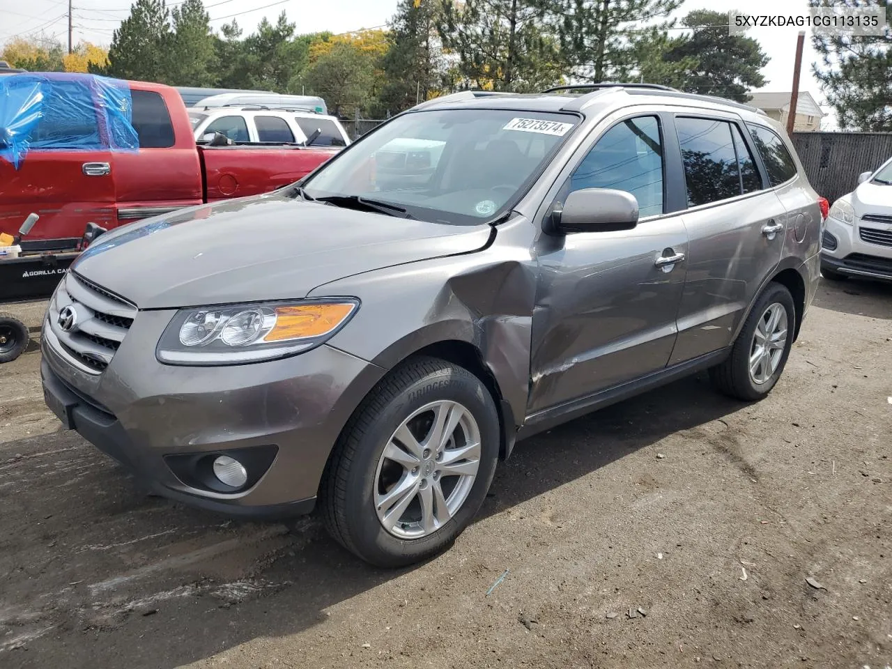 2012 Hyundai Santa Fe Limited VIN: 5XYZKDAG1CG113135 Lot: 75273574