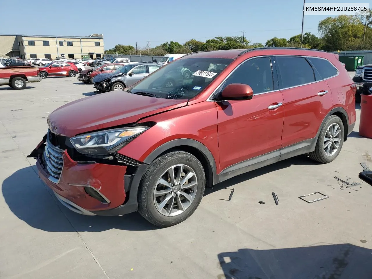 2018 Hyundai Santa Fe Se VIN: KM8SM4HF2JU288705 Lot: 75811194