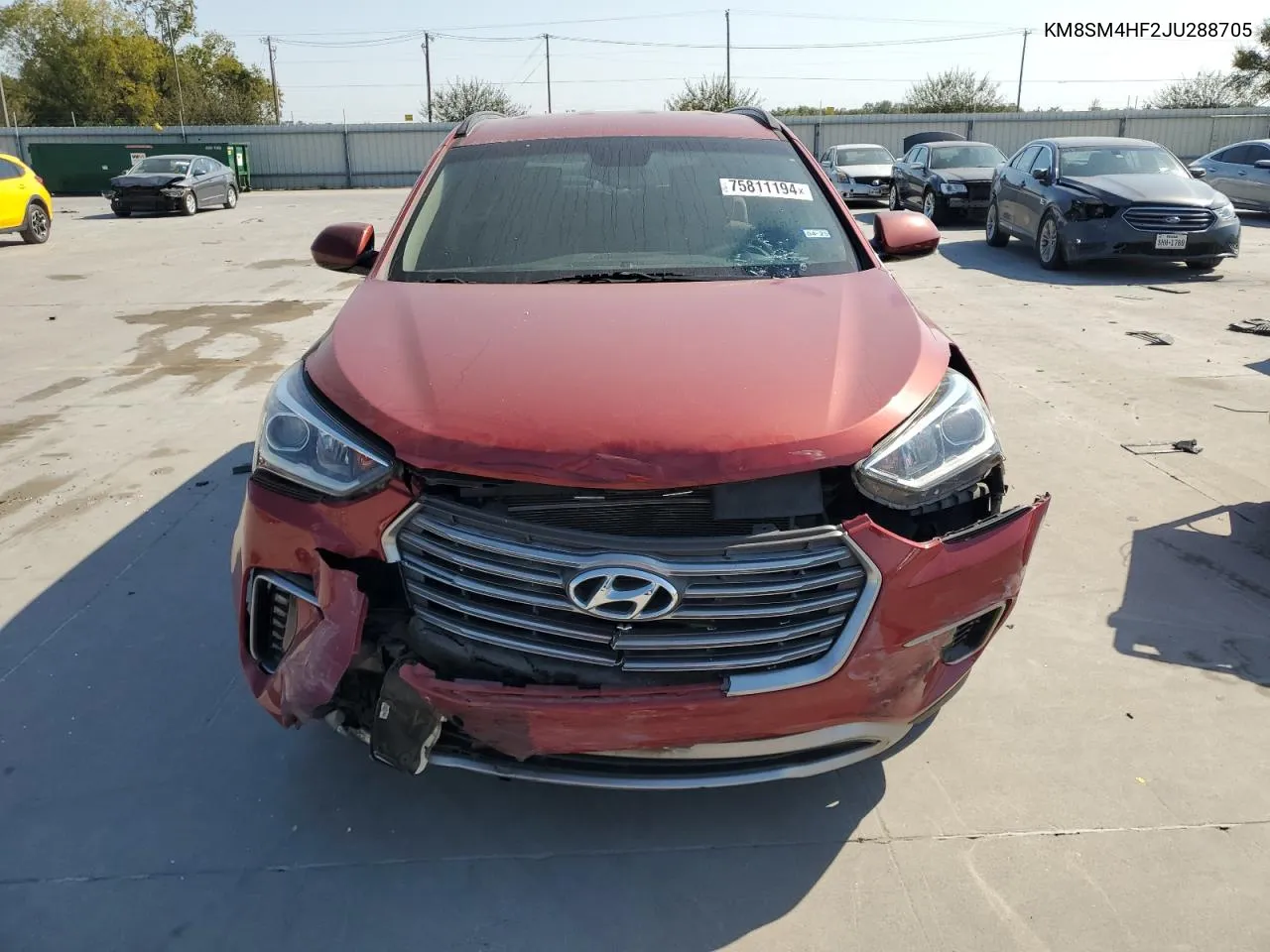 2018 Hyundai Santa Fe Se VIN: KM8SM4HF2JU288705 Lot: 75811194