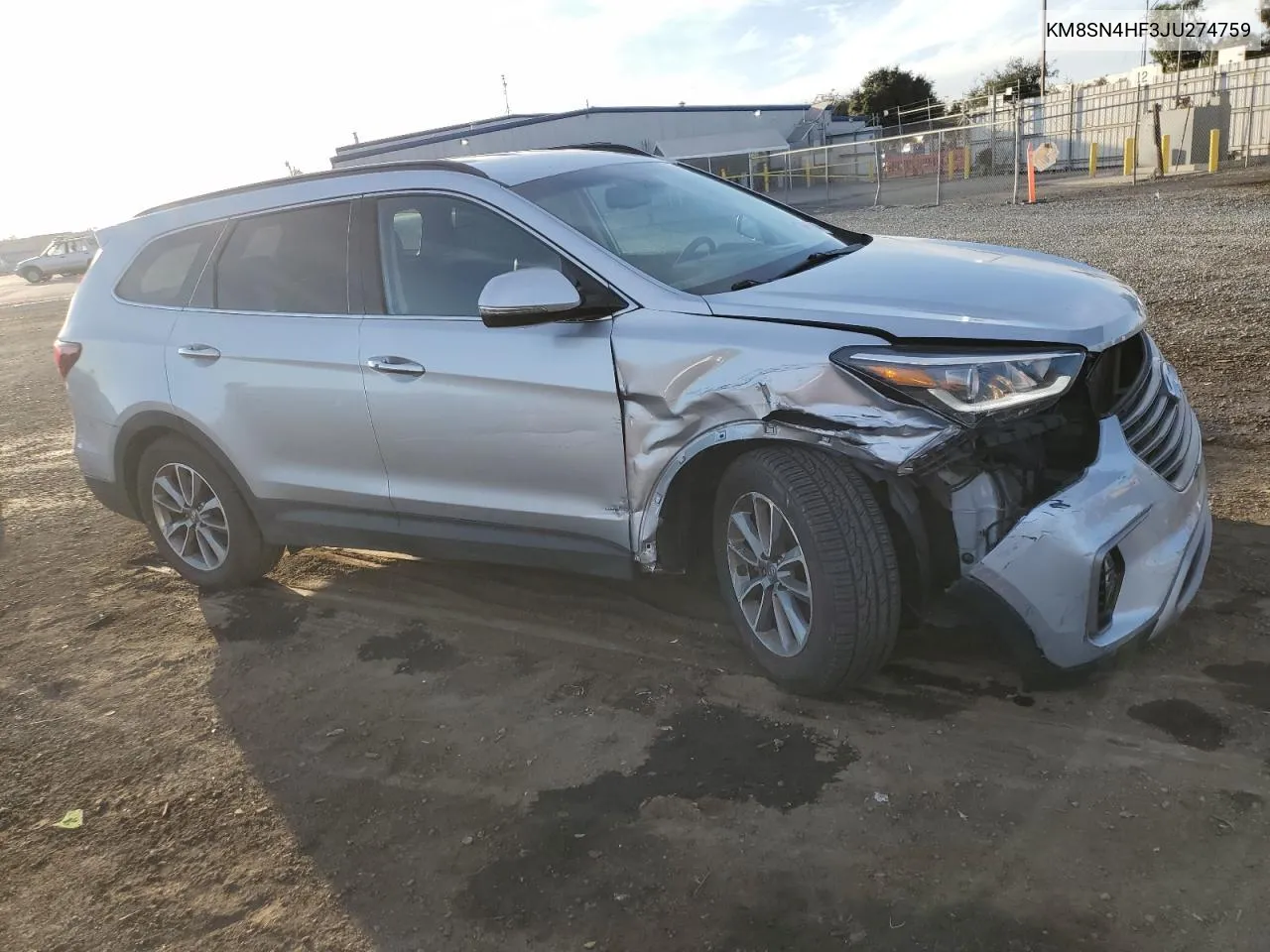 2018 Hyundai Santa Fe Se VIN: KM8SN4HF3JU274759 Lot: 76947714