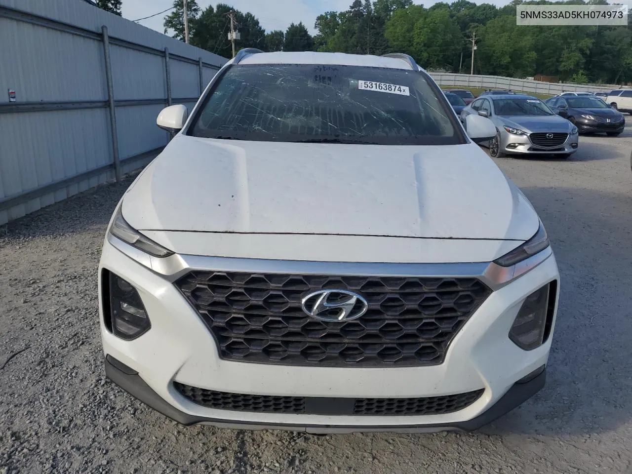 2019 Hyundai Santa Fe Sel VIN: 5NMS33AD5KH074973 Lot: 53163874