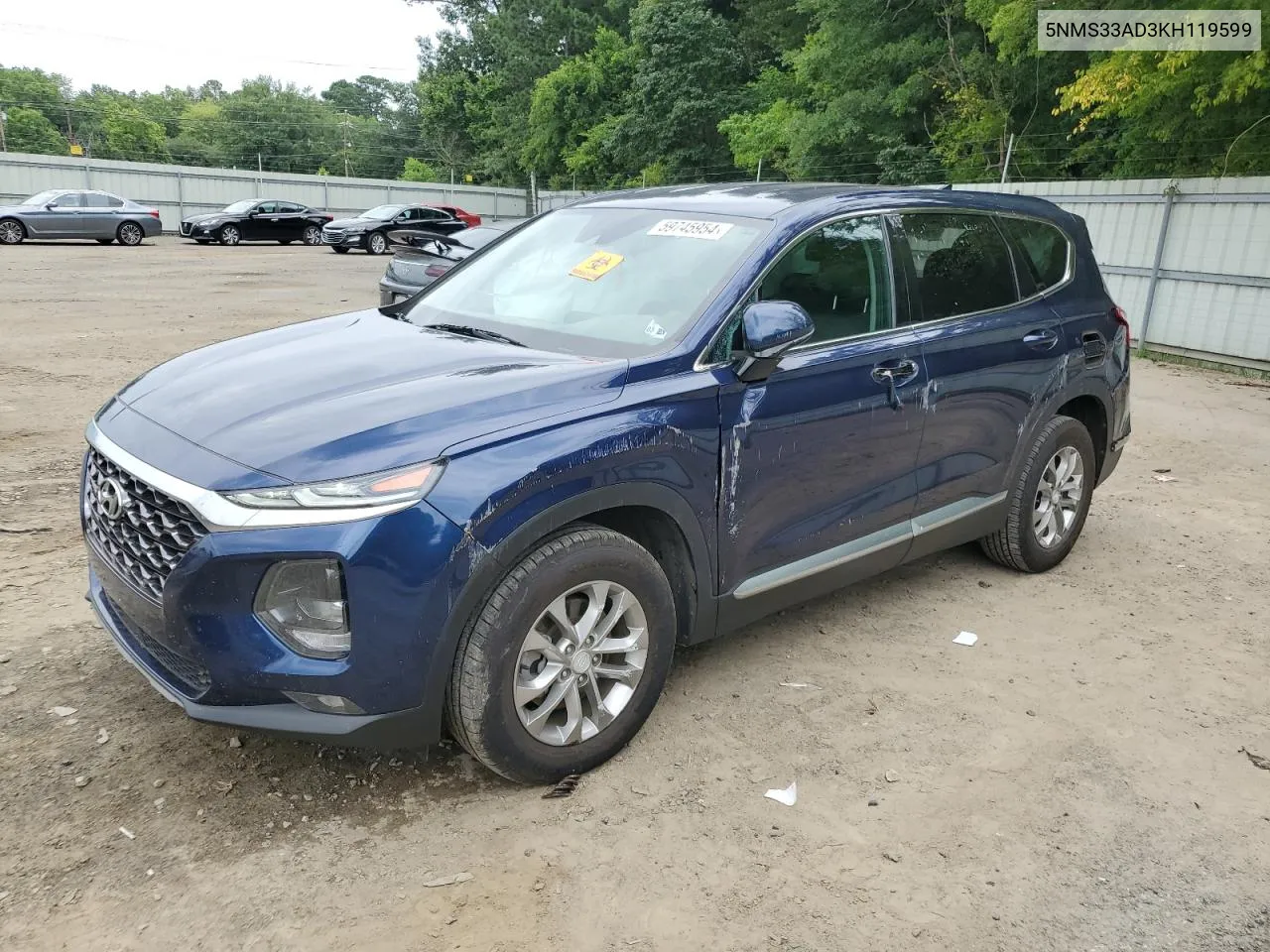 2019 Hyundai Santa Fe Sel VIN: 5NMS33AD3KH119599 Lot: 59745954