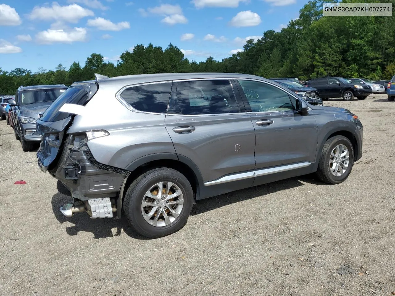 2019 Hyundai Santa Fe Sel VIN: 5NMS3CAD7KH007274 Lot: 60058964