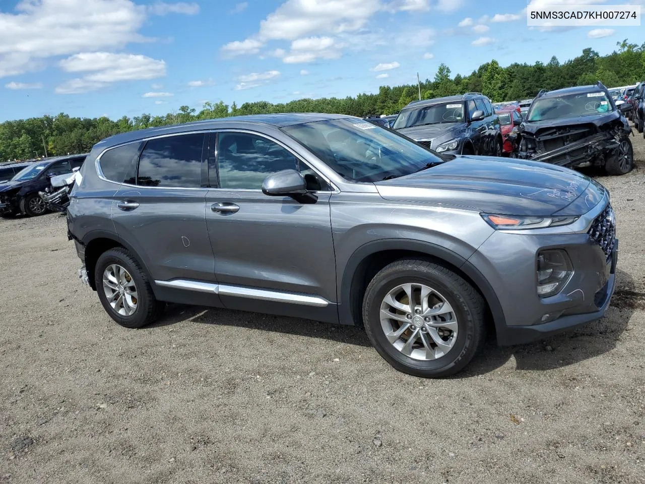 2019 Hyundai Santa Fe Sel VIN: 5NMS3CAD7KH007274 Lot: 60058964