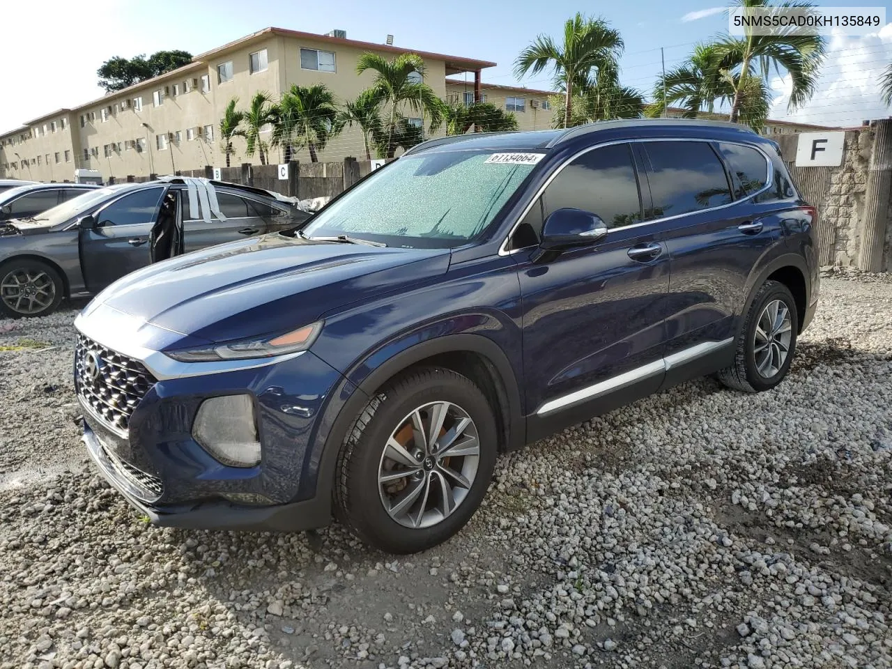 2019 Hyundai Santa Fe Limited VIN: 5NMS5CAD0KH135849 Lot: 61134664