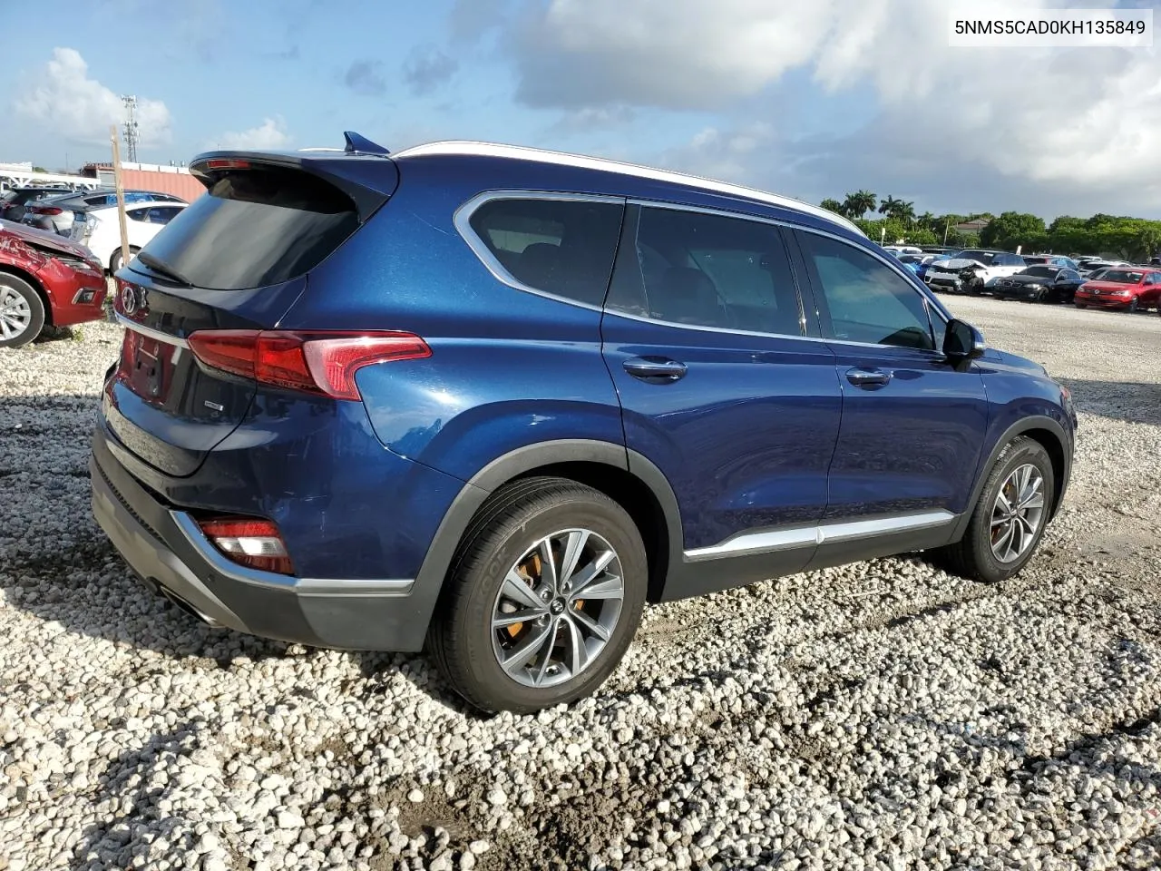 2019 Hyundai Santa Fe Limited VIN: 5NMS5CAD0KH135849 Lot: 61134664