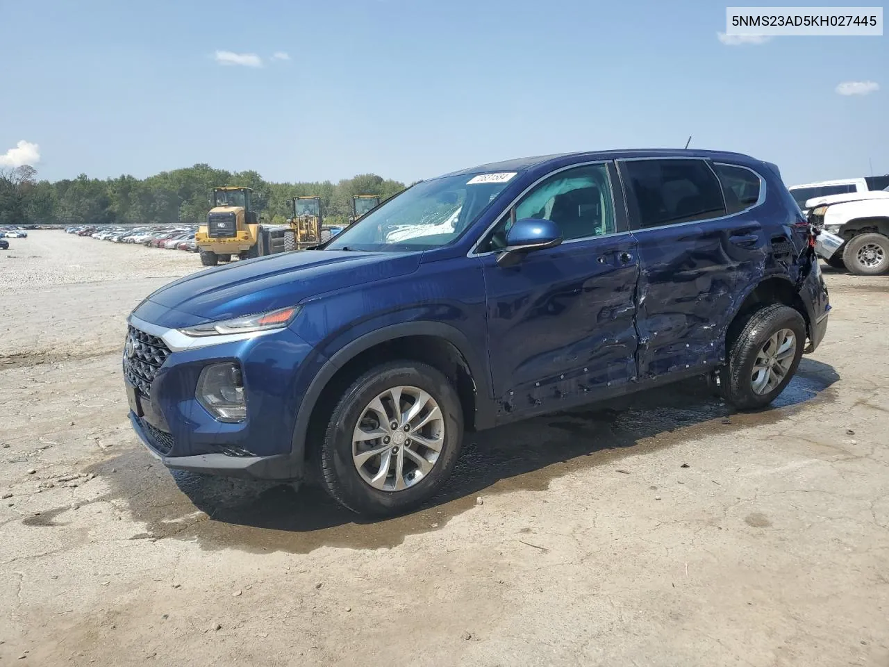 2019 Hyundai Santa Fe Se VIN: 5NMS23AD5KH027445 Lot: 70831584