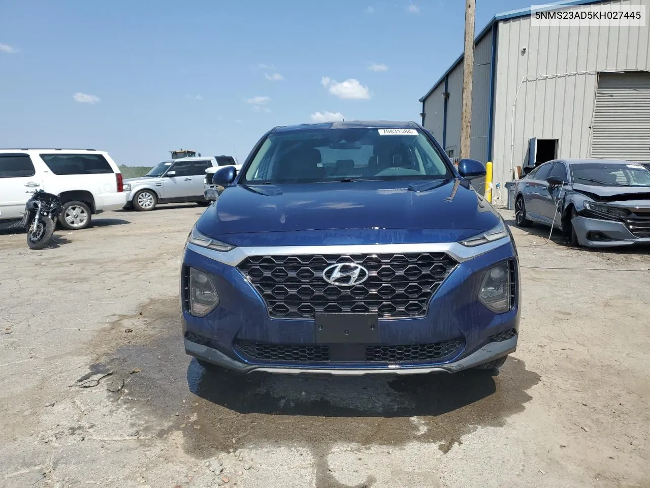 2019 Hyundai Santa Fe Se VIN: 5NMS23AD5KH027445 Lot: 70831584