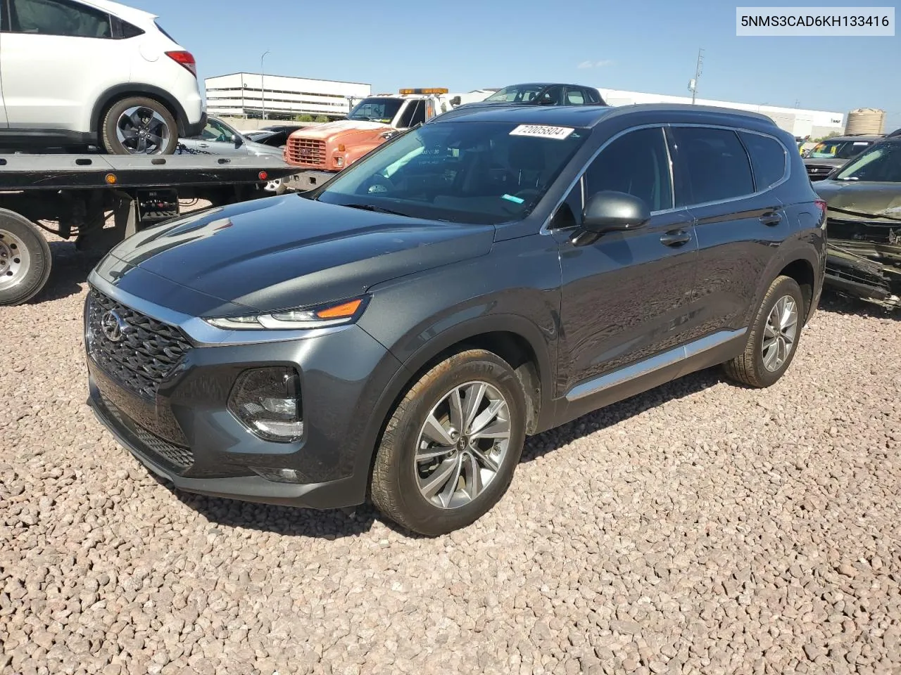 2019 Hyundai Santa Fe Sel VIN: 5NMS3CAD6KH133416 Lot: 72005804