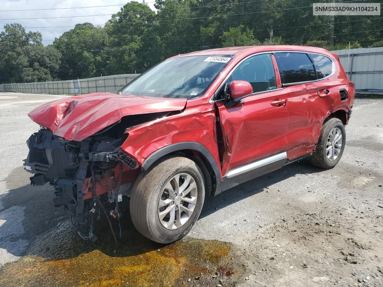 2019 Hyundai Santa Fe Sel VIN: 5NMS33AD9KH104234 Lot: 72054564