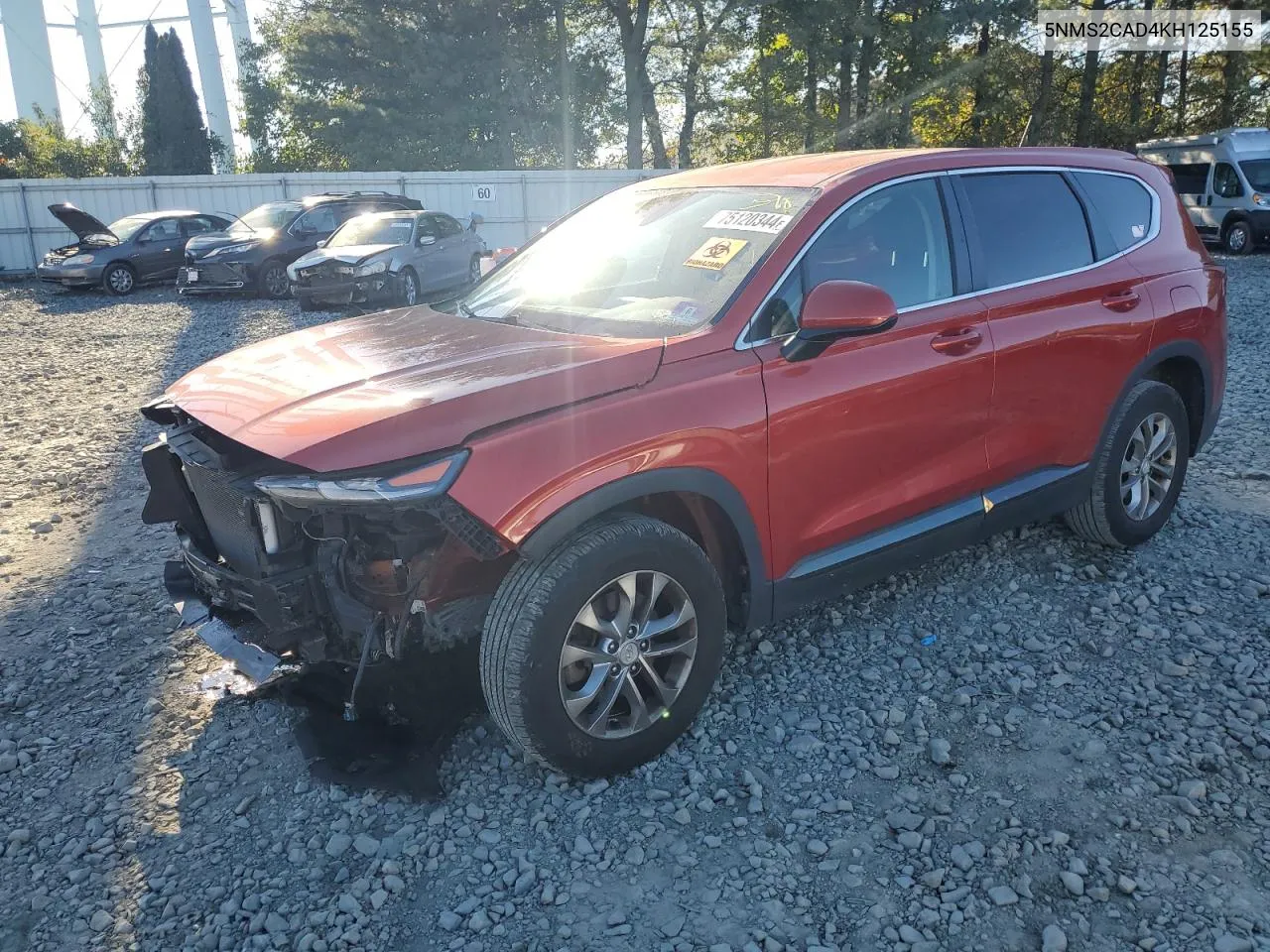 2019 Hyundai Santa Fe Se VIN: 5NMS2CAD4KH125155 Lot: 75120344