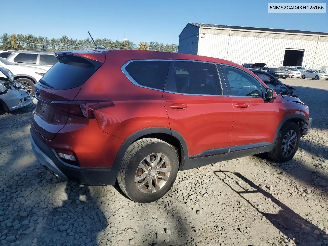 2019 Hyundai Santa Fe Se VIN: 5NMS2CAD4KH125155 Lot: 75120344