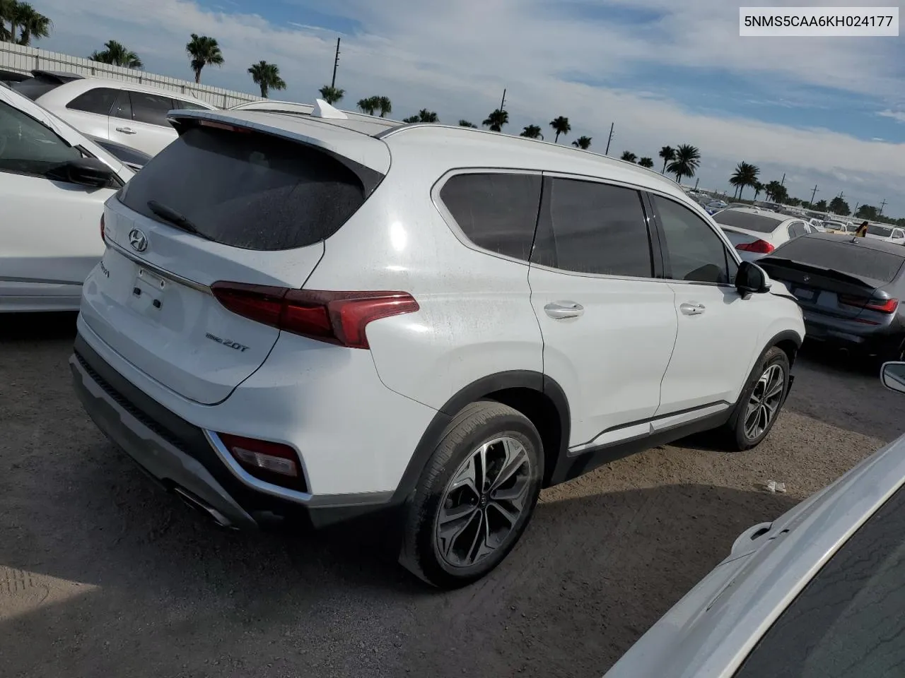 2019 Hyundai Santa Fe Limited VIN: 5NMS5CAA6KH024177 Lot: 75349144