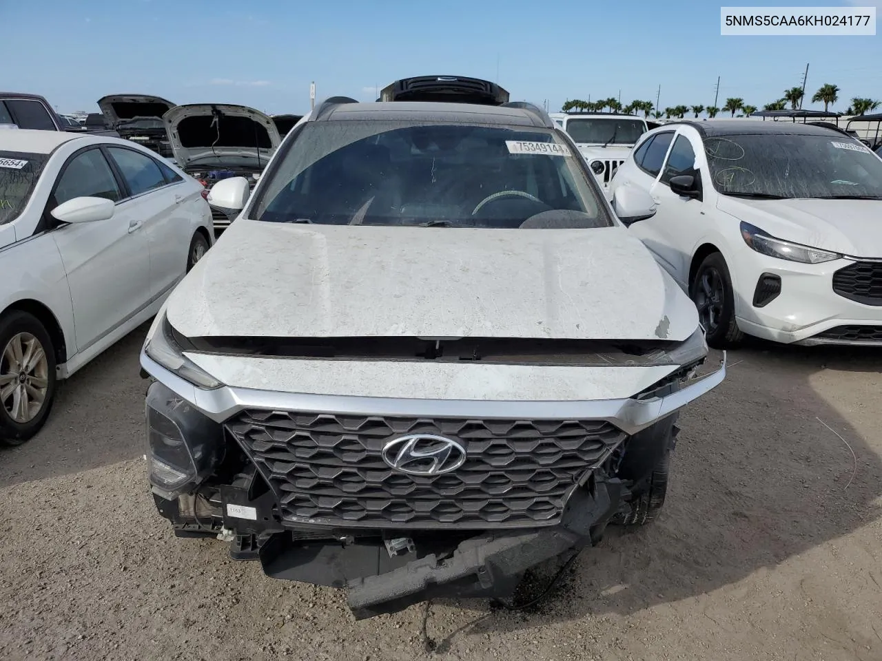 2019 Hyundai Santa Fe Limited VIN: 5NMS5CAA6KH024177 Lot: 75349144