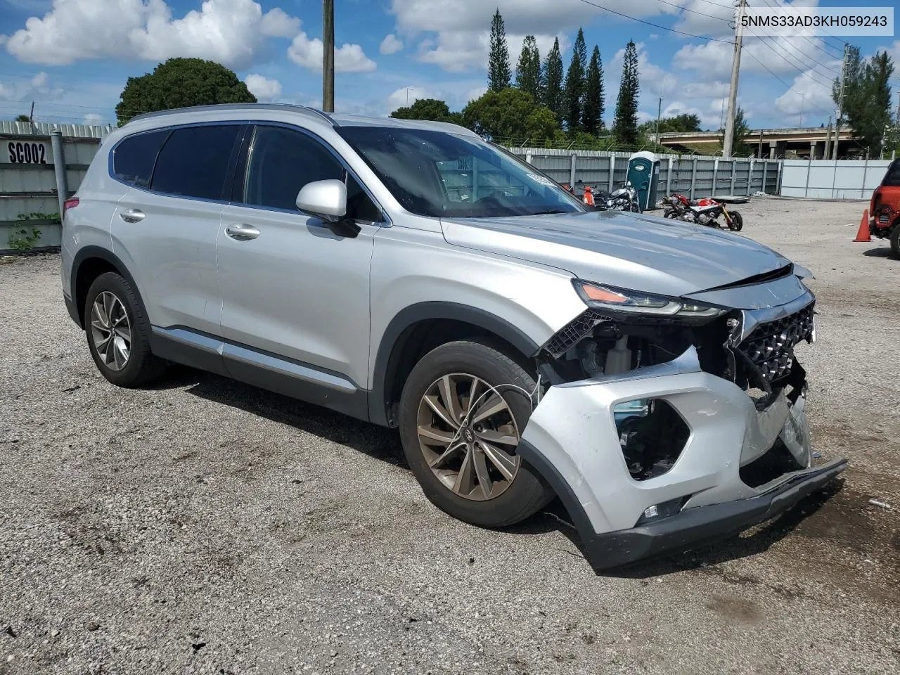 2019 Hyundai Santa Fe Sel VIN: 5NMS33AD3KH059243 Lot: 75592454