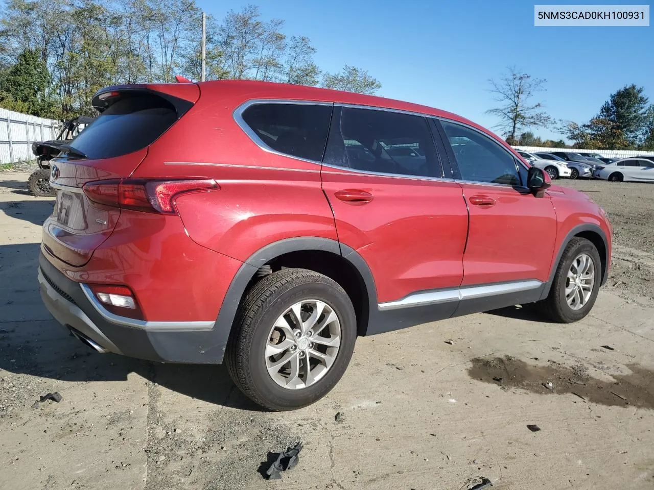 2019 Hyundai Santa Fe Sel VIN: 5NMS3CAD0KH100931 Lot: 75824594