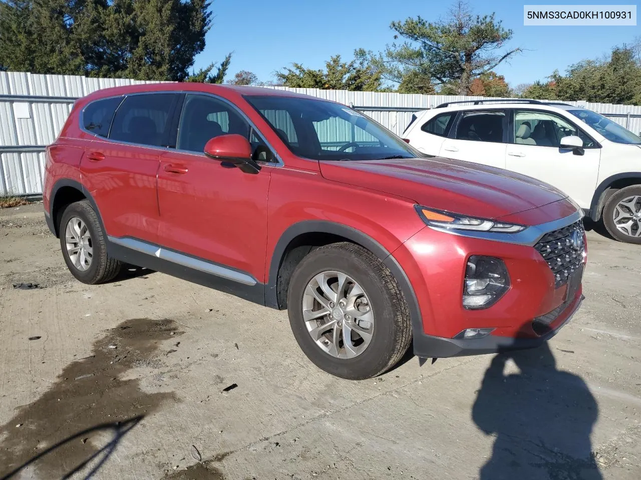 2019 Hyundai Santa Fe Sel VIN: 5NMS3CAD0KH100931 Lot: 75824594