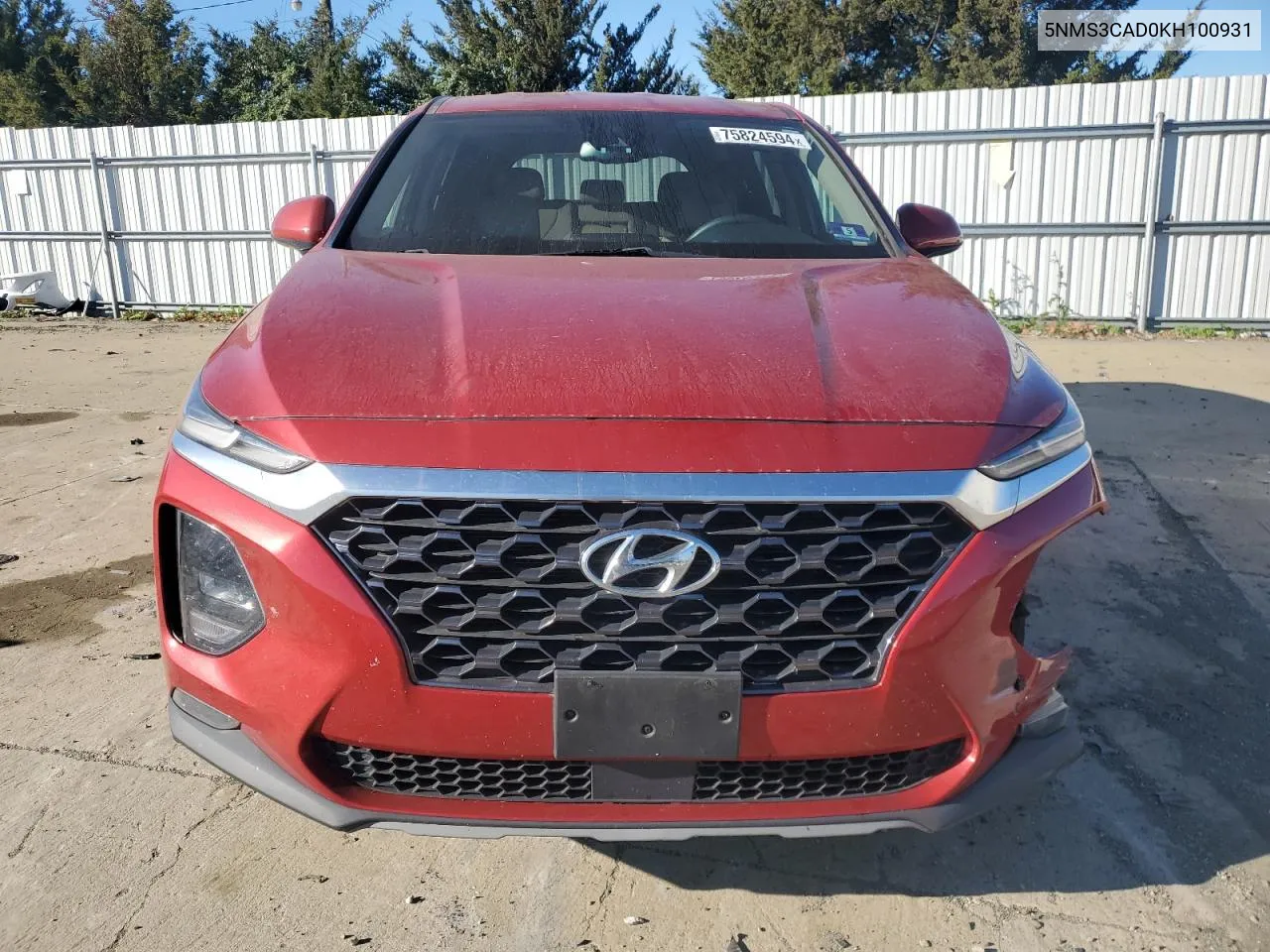 2019 Hyundai Santa Fe Sel VIN: 5NMS3CAD0KH100931 Lot: 75824594