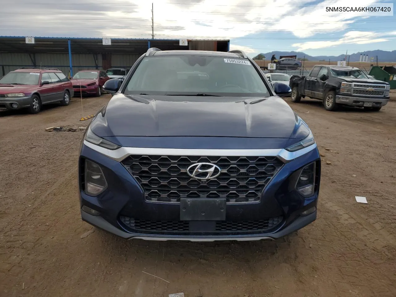 2019 Hyundai Santa Fe Limited VIN: 5NMS5CAA6KH067420 Lot: 75953224