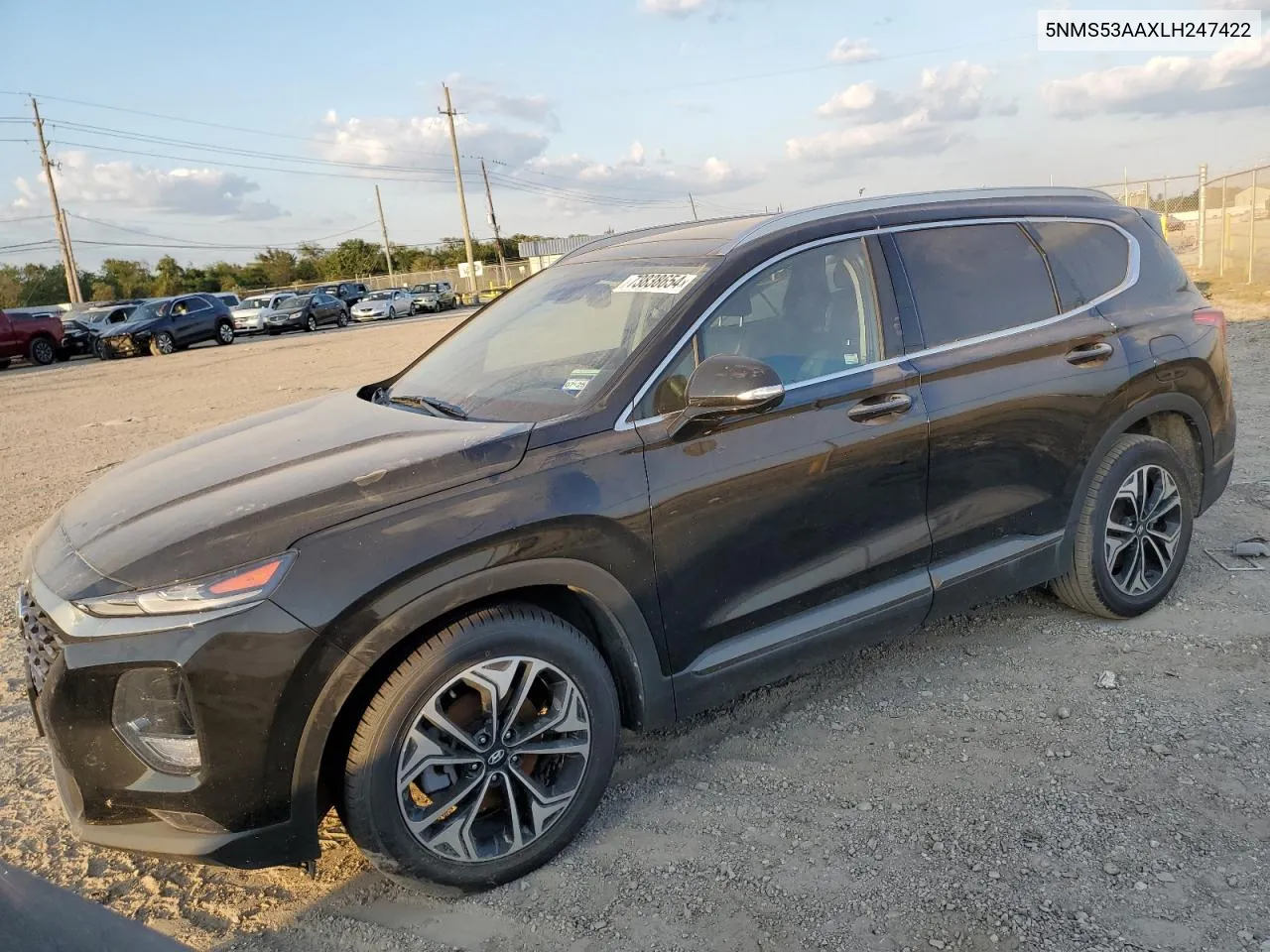 2020 Hyundai Santa Fe Limited VIN: 5NMS53AAXLH247422 Lot: 73838654