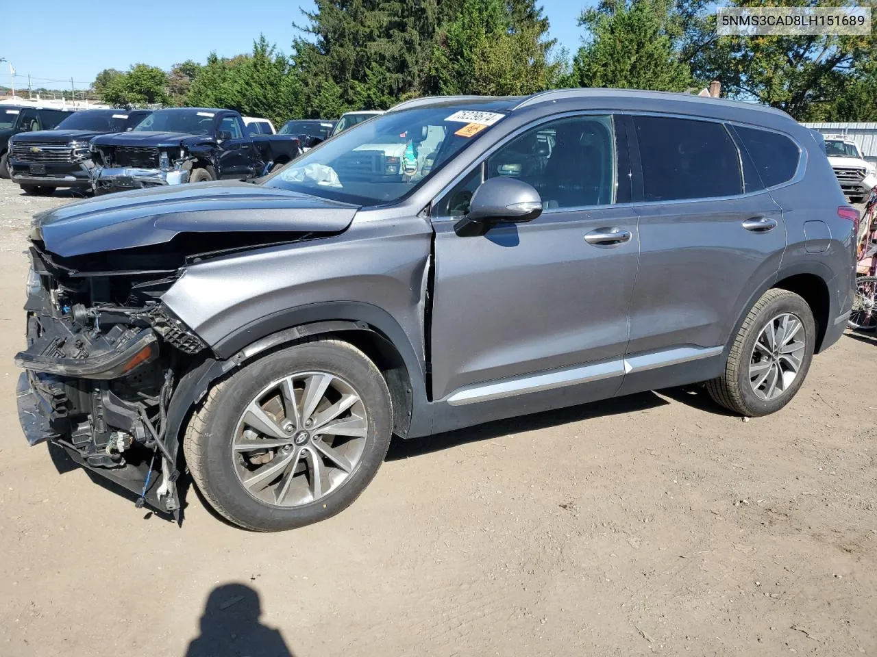 2020 Hyundai Santa Fe Sel VIN: 5NMS3CAD8LH151689 Lot: 75229674