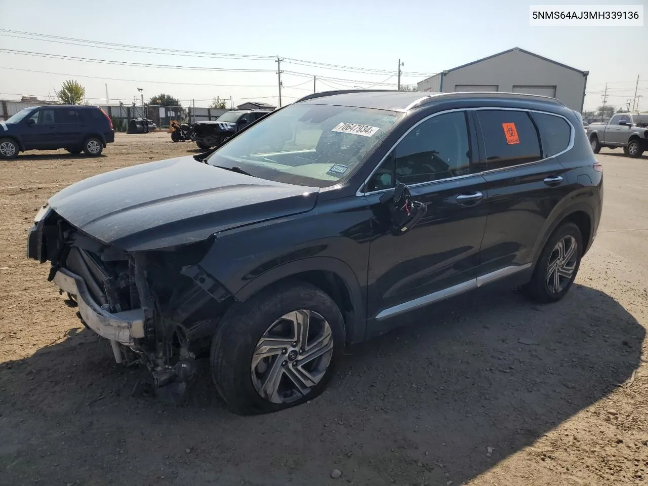 2021 Hyundai Santa Fe Sel VIN: 5NMS64AJ3MH339136 Lot: 70647934