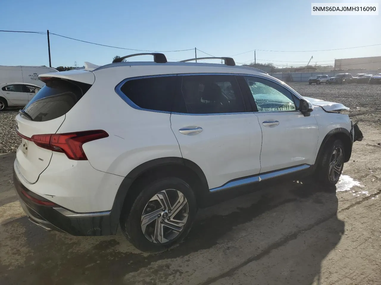 5NMS6DAJ0MH316090 2021 Hyundai Santa Fe Sel