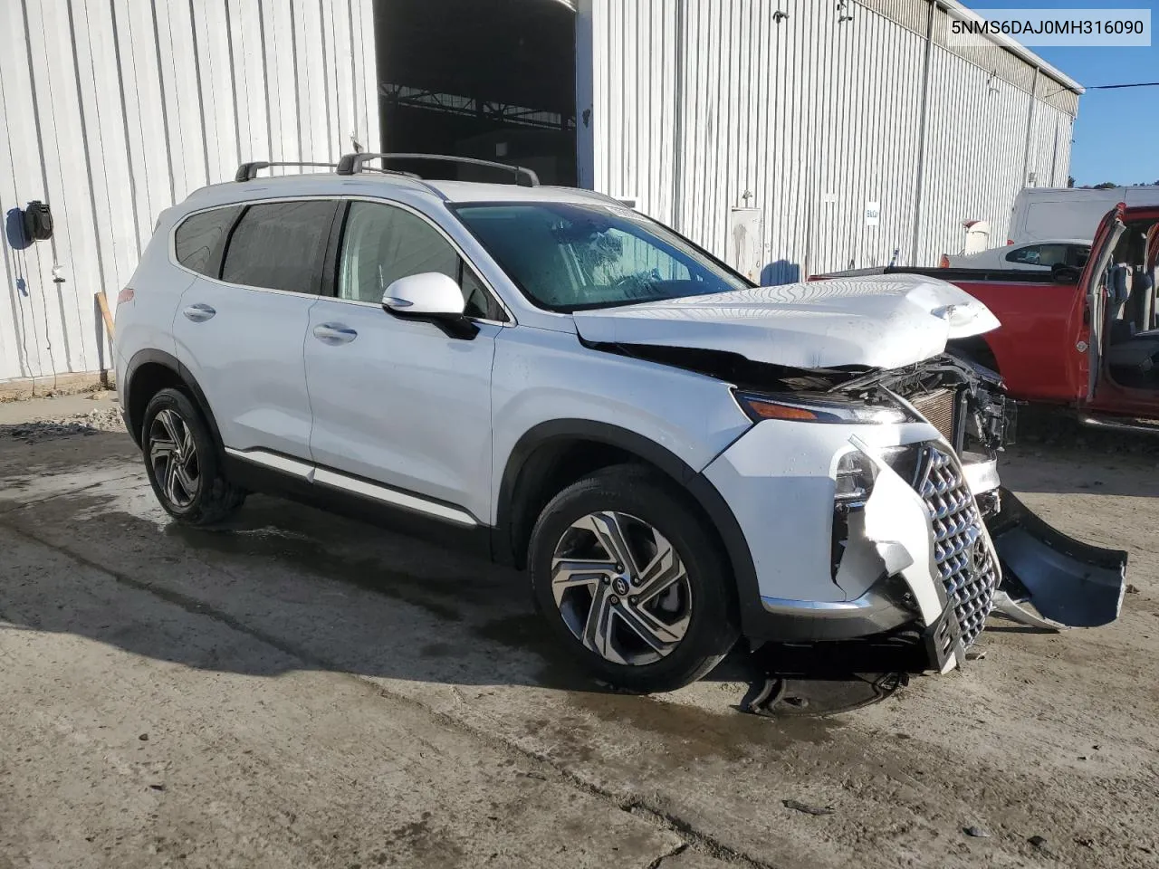 2021 Hyundai Santa Fe Sel VIN: 5NMS6DAJ0MH316090 Lot: 76289554