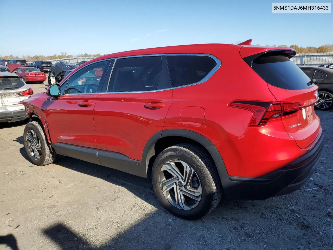 2021 Hyundai Santa Fe Se VIN: 5NMS1DAJ6MH316433 Lot: 78308554