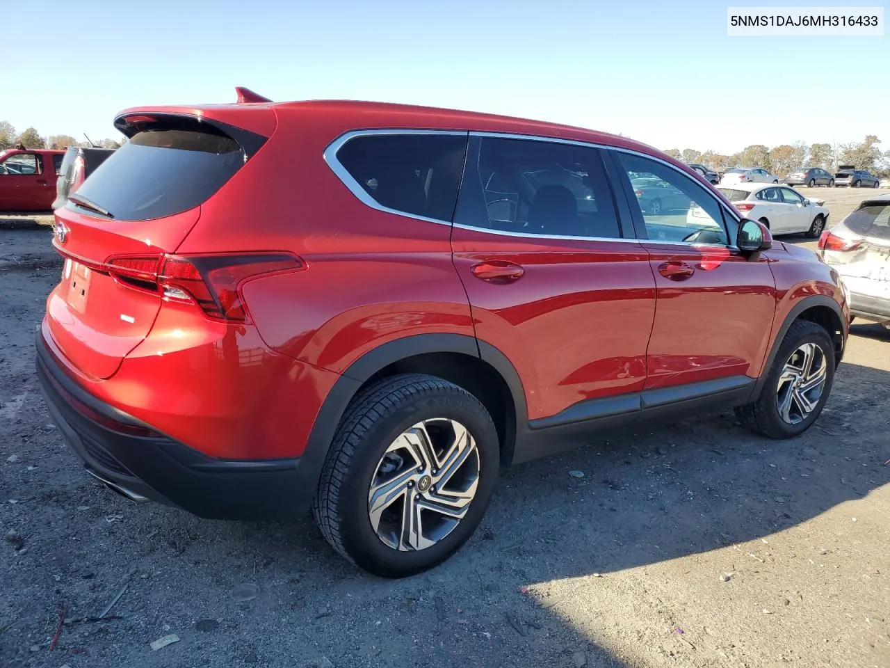 2021 Hyundai Santa Fe Se VIN: 5NMS1DAJ6MH316433 Lot: 78308554